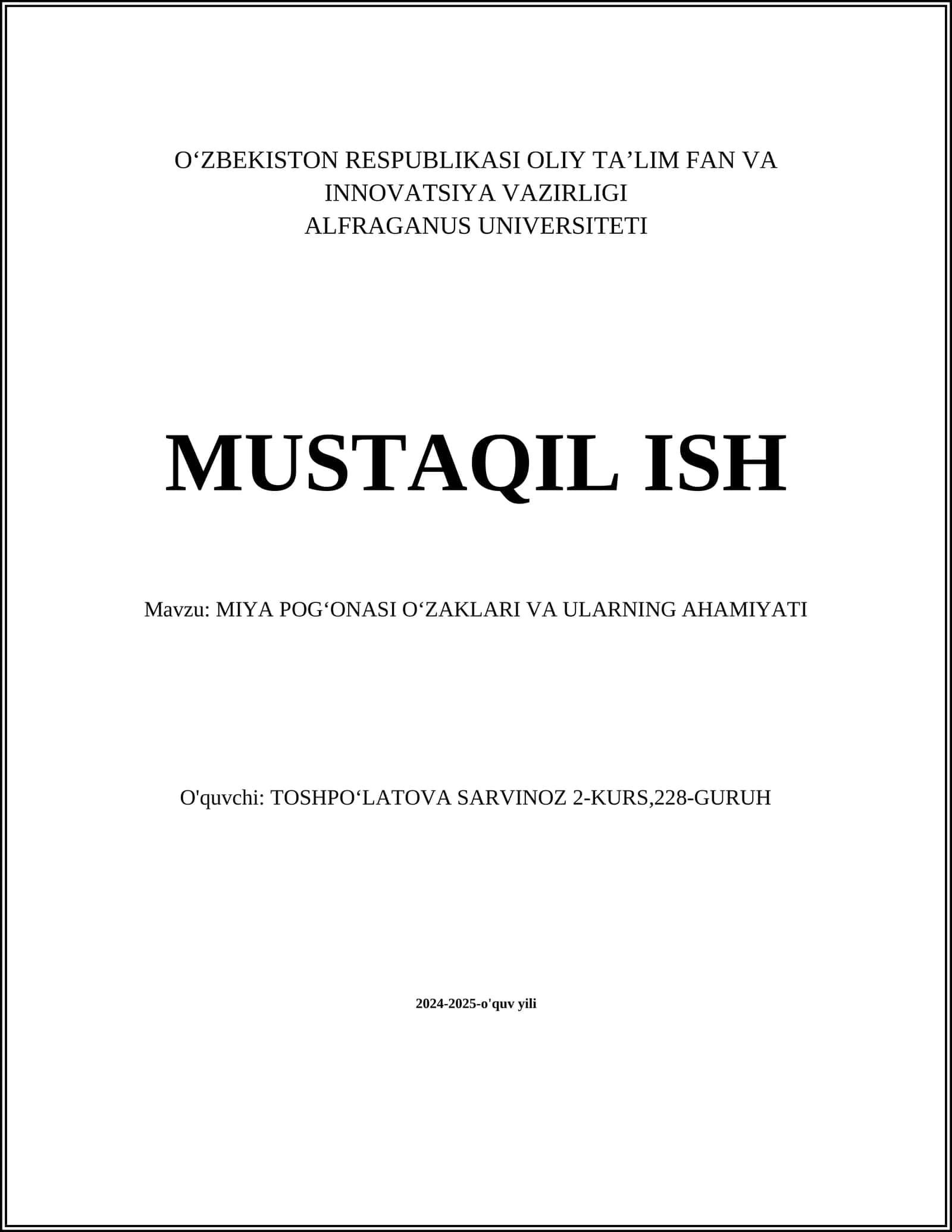 MIYA POGʻONASI OʻZAKLARI VA ULARNING AHAMIYATI
