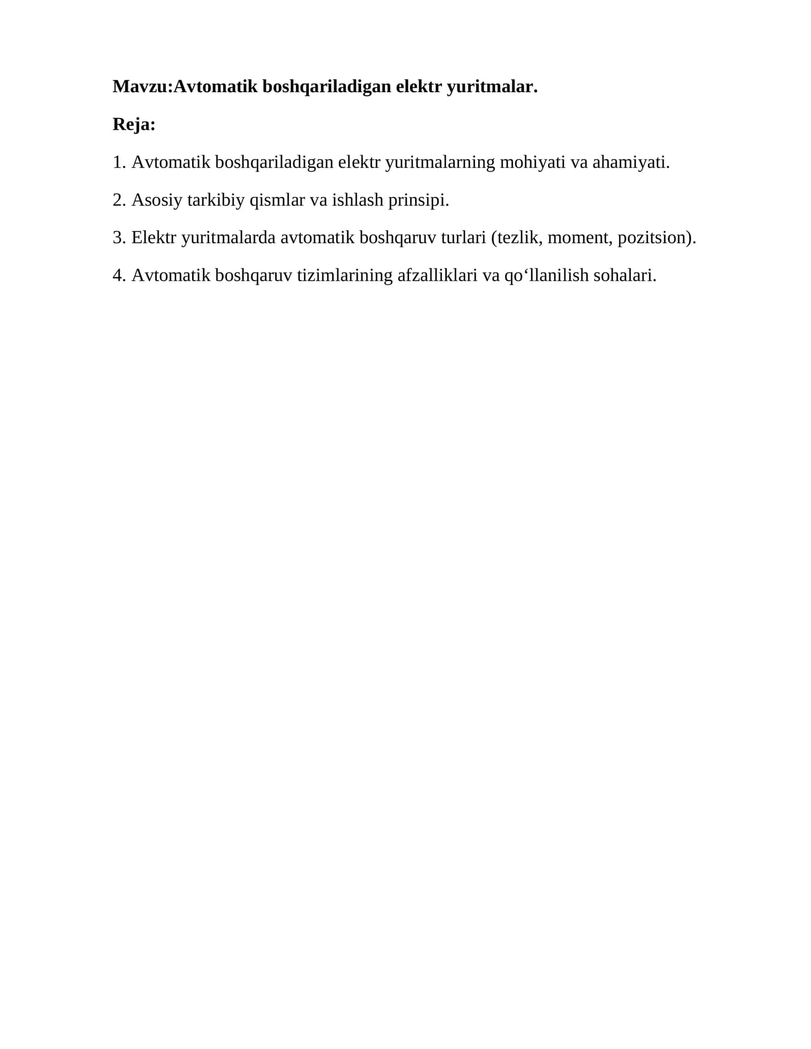 Avtomatik boshqariladigan elektr yuritmalar