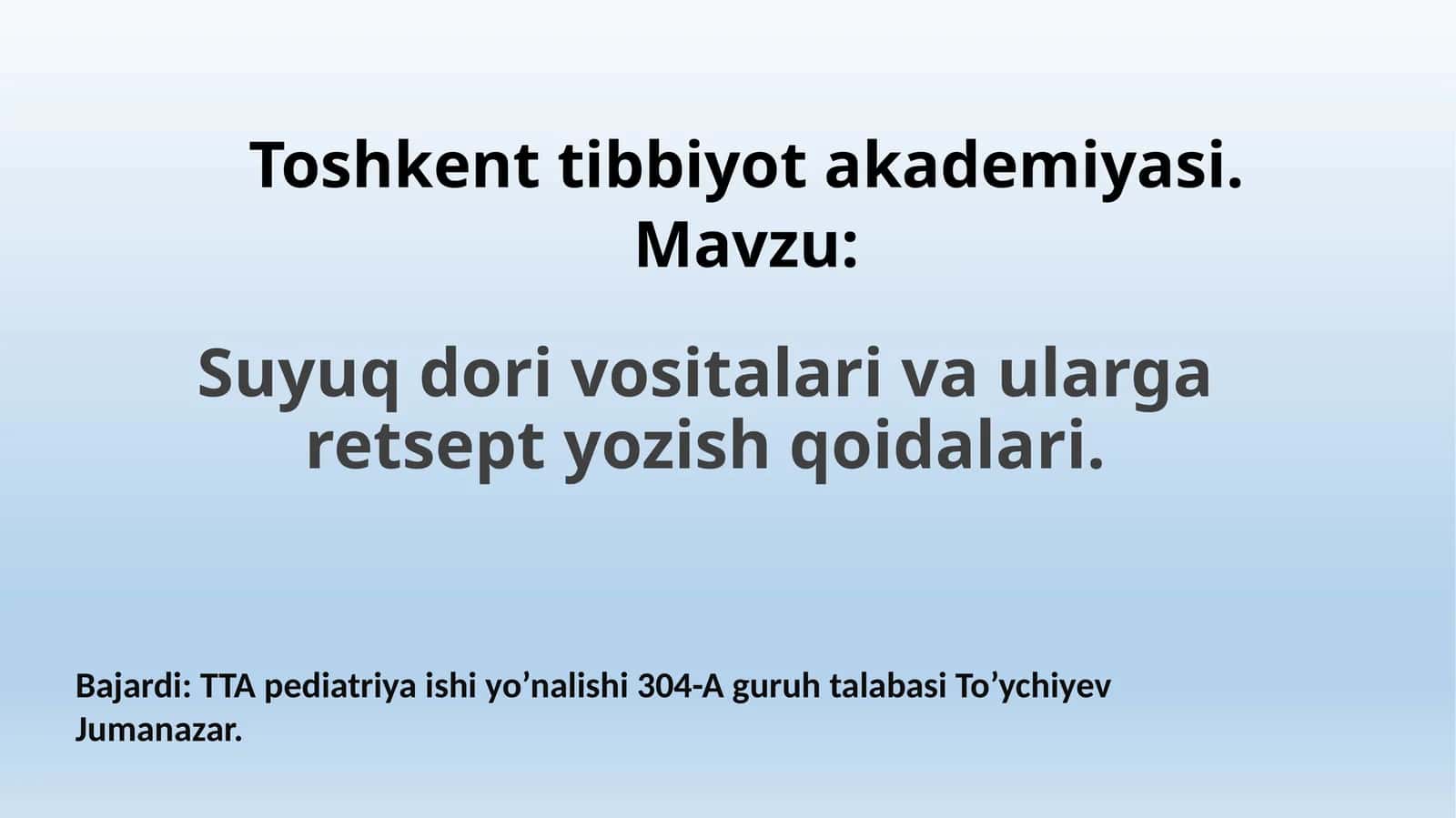 Suyuq dori vositalari va ularga retsept yozish qoidalari
