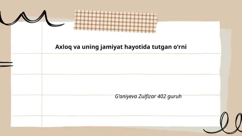 Axloq va uning jamiyat hayotida tutgan oʻrni