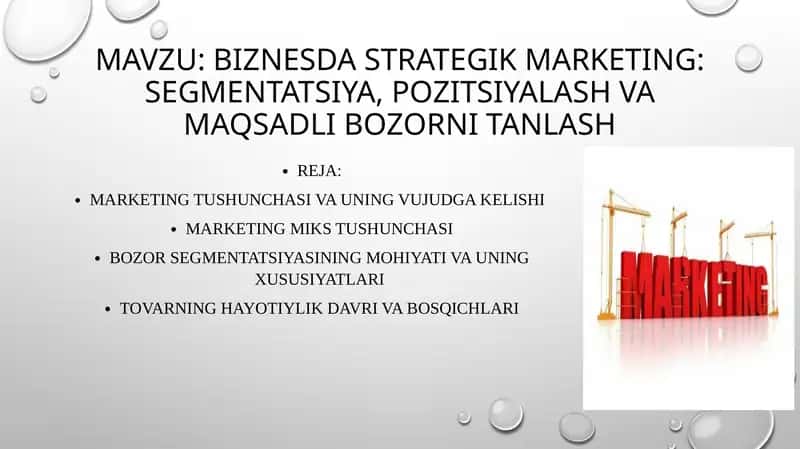 BIZNESDA STRATEGIK MARKETING: SEGMENTATSIYA, POZITSIYALASH VA MAQSADLI BOZORNI TANLASH