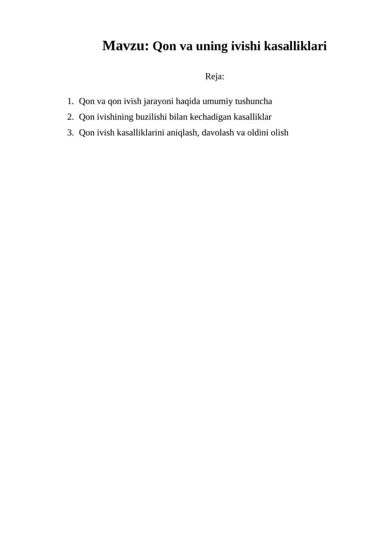 Qon va uning ivishi kasalliklari