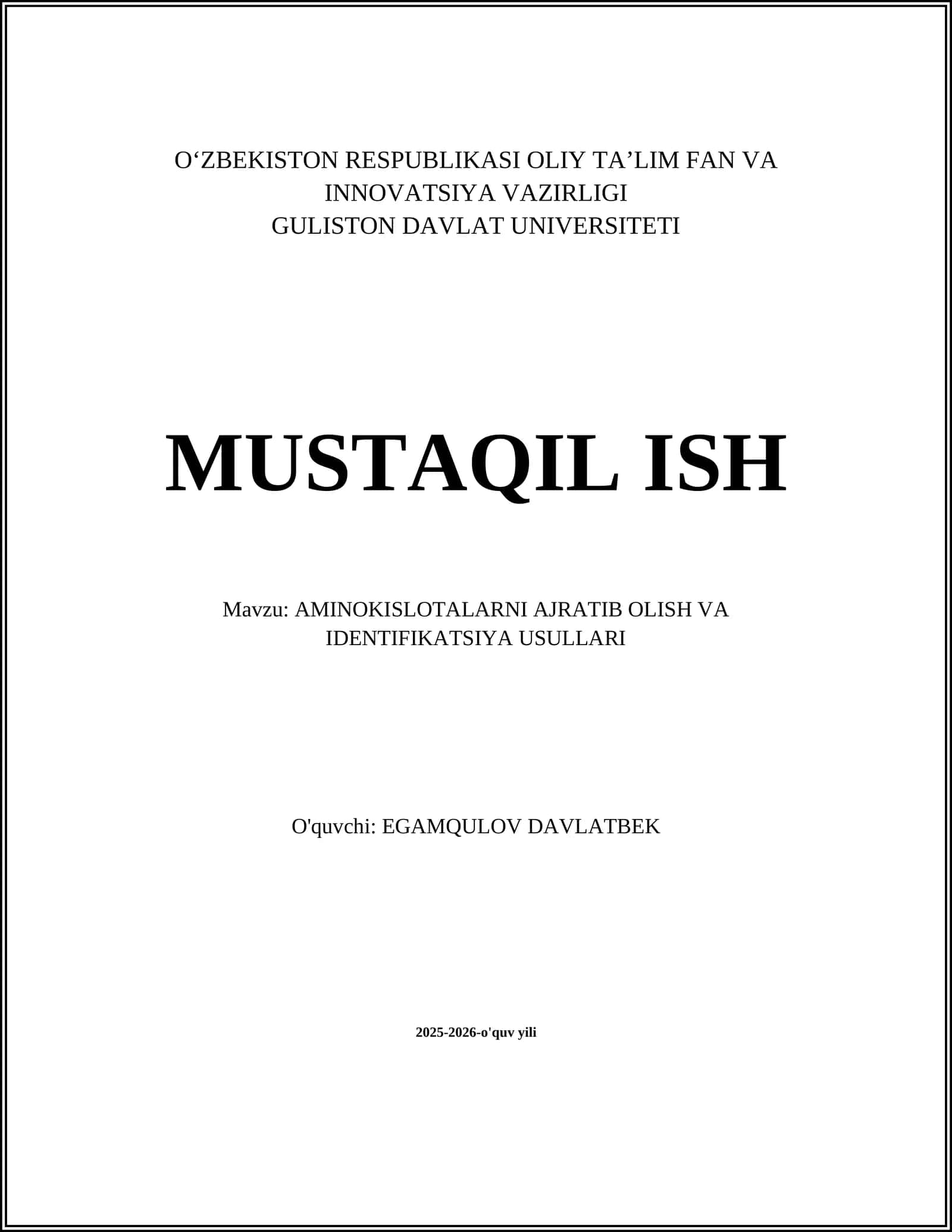 AMINOKISLOTALARNI AJRATIB OLISH VA IDENTIFIKATSIYA USULLARI