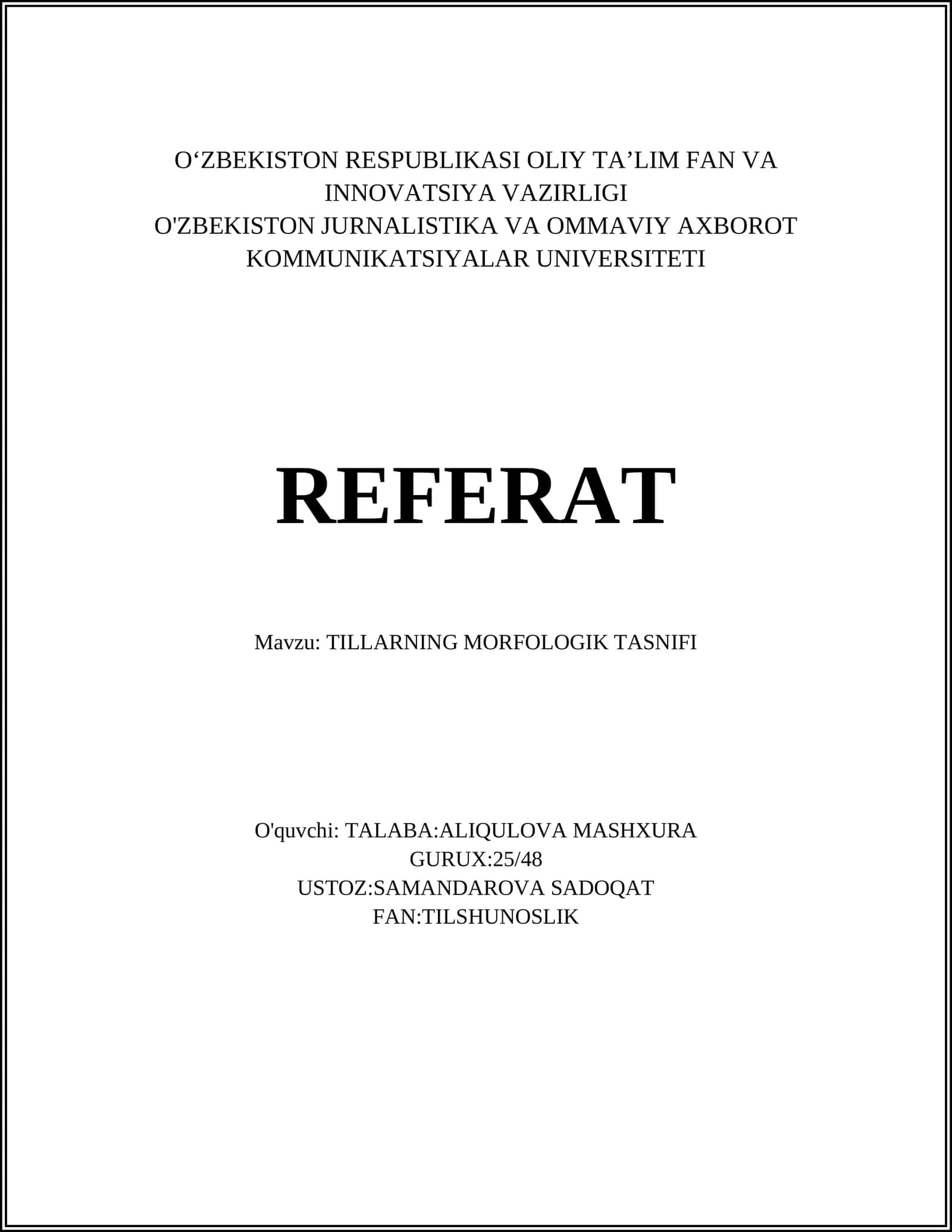 TILLARNING MORFOLOGIK TASNIFI