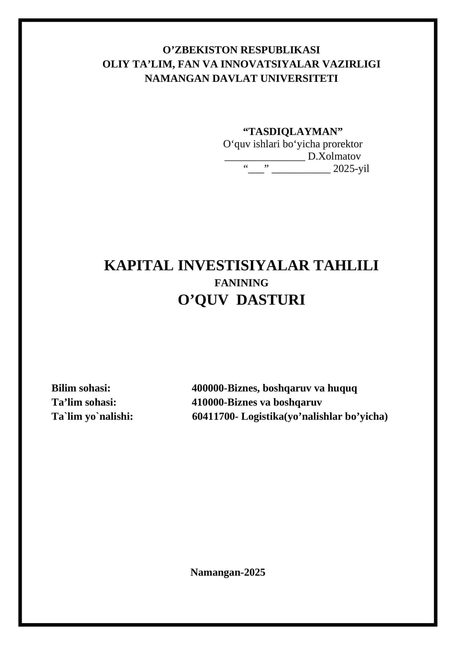 Kapital investitsiyalar tahlili