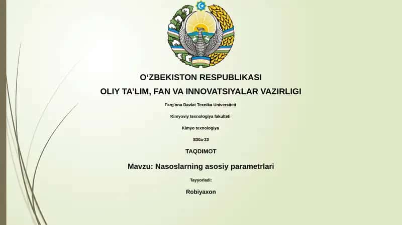 Nasoslarning asosiy parametrlari