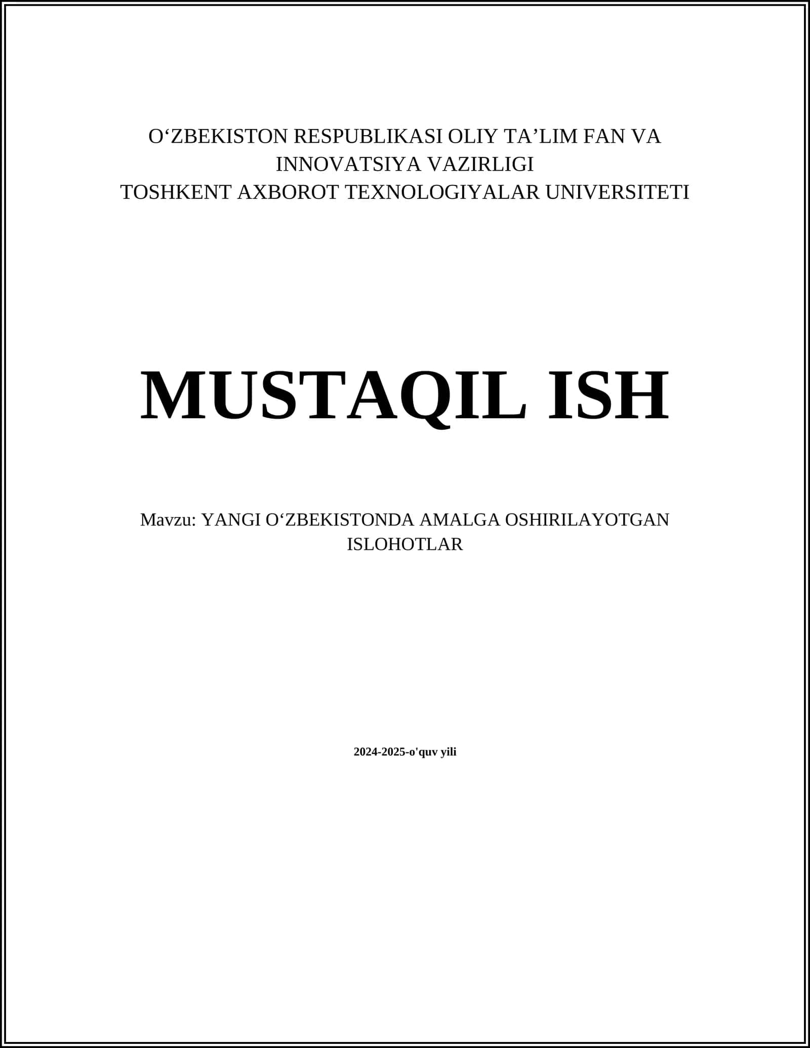 YANGI O‘ZBEKISTONDA AMALGA OSHIRILAYOTGAN ISLOHOTLAR
