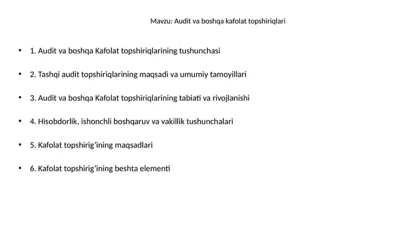 Audit va boshqa Kafolat topshiriqlari