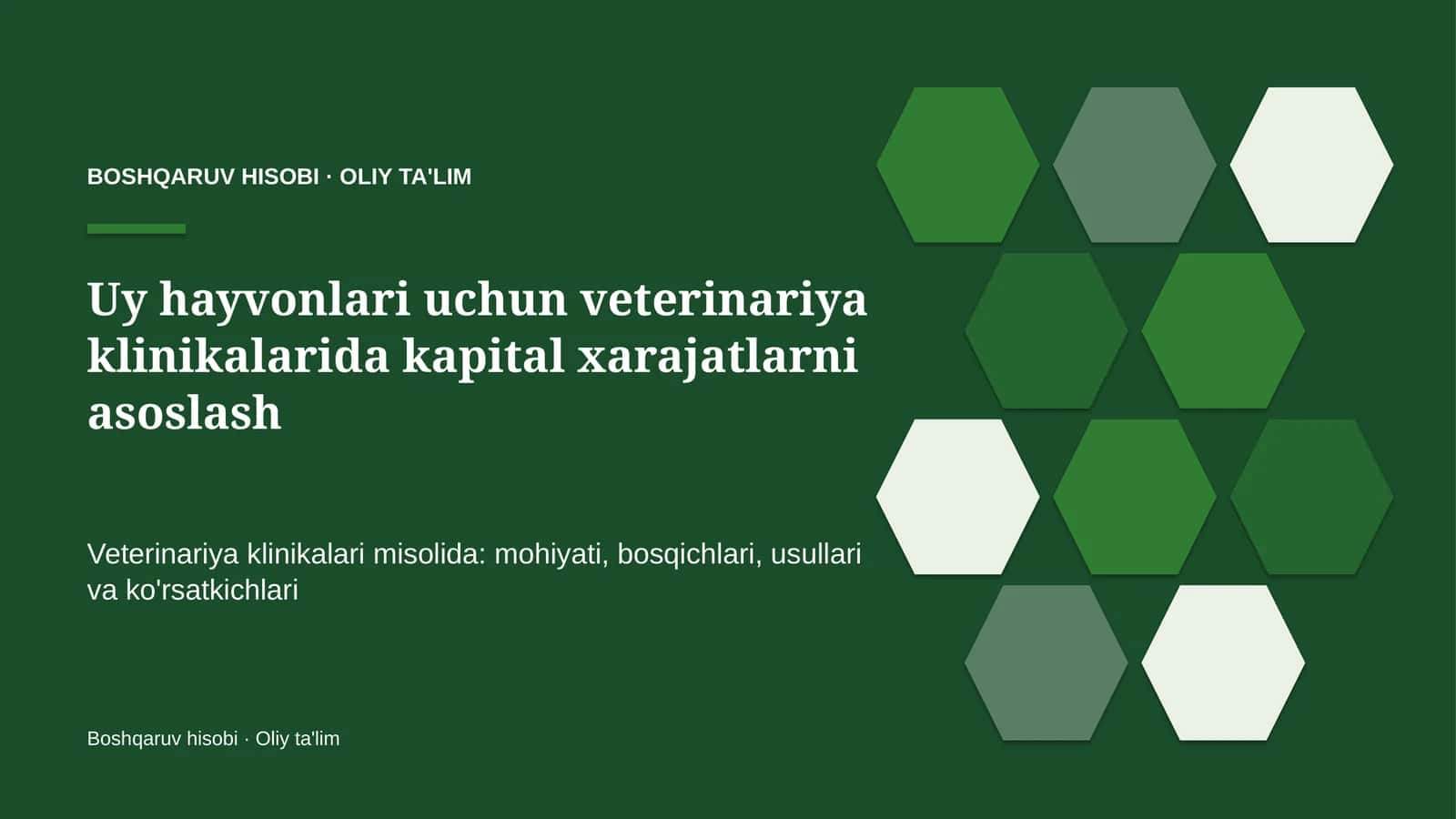 uy hayvonlari uchun veterinariya klinikalarida kapital xarajatlarni asoslash 3009