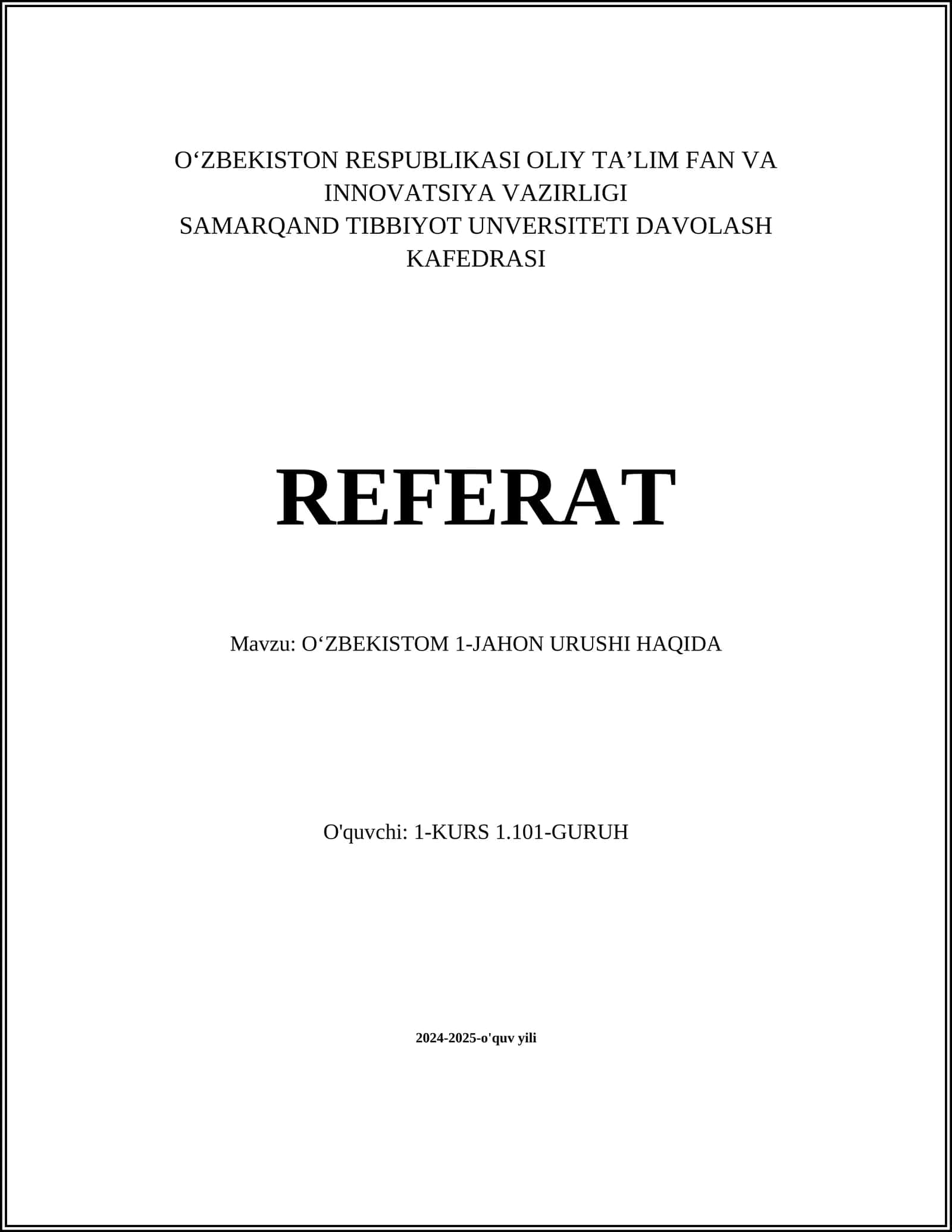 OʻZBEKISTOM 1-JAHON URUSHI HAQIDA