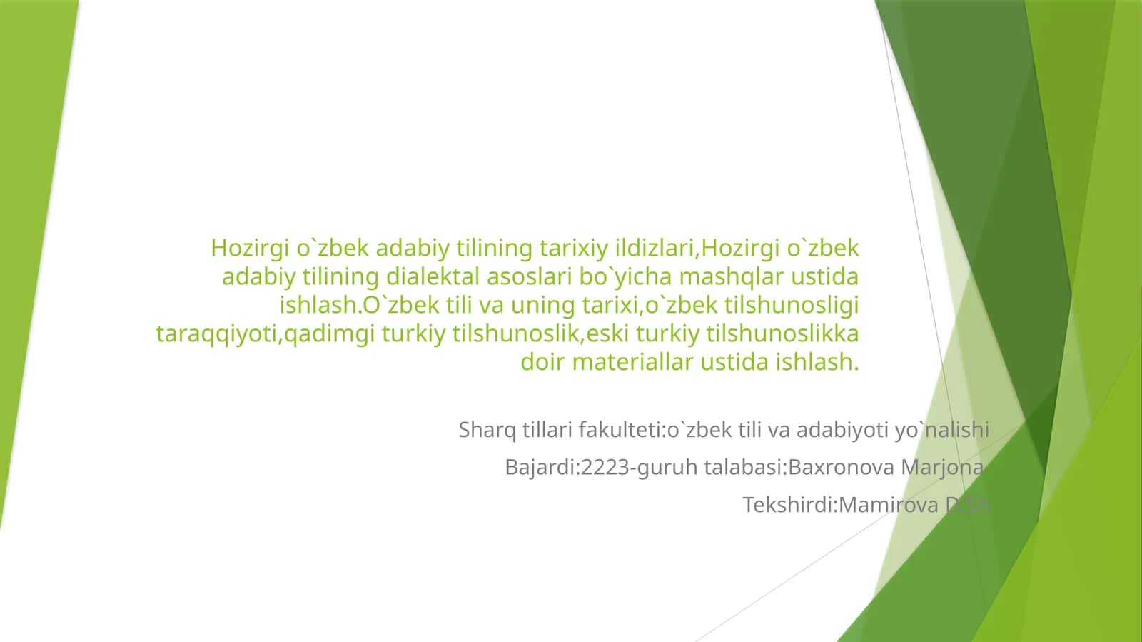 Hozirgi oʻzbek adabiy tilining dialektal asoslari boʻyicha mashqlar