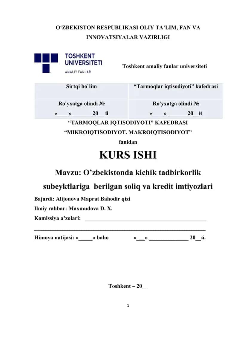 O’zbekistonda kichik tadbirkorlik subeyktlariga berilgan soliq va kredit imtiyozlari