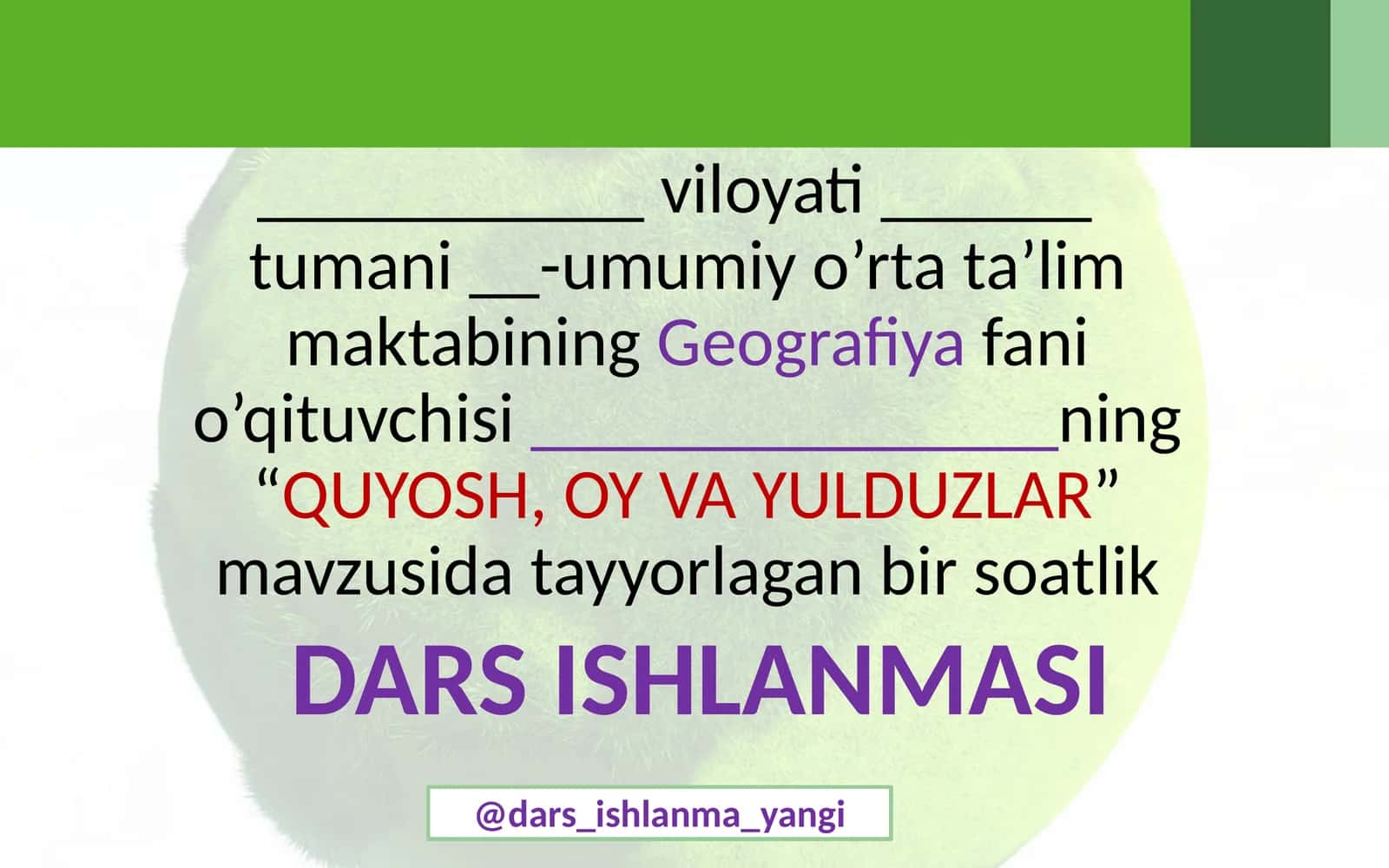 "QUYOSH, OY VA YULDUZLAR"