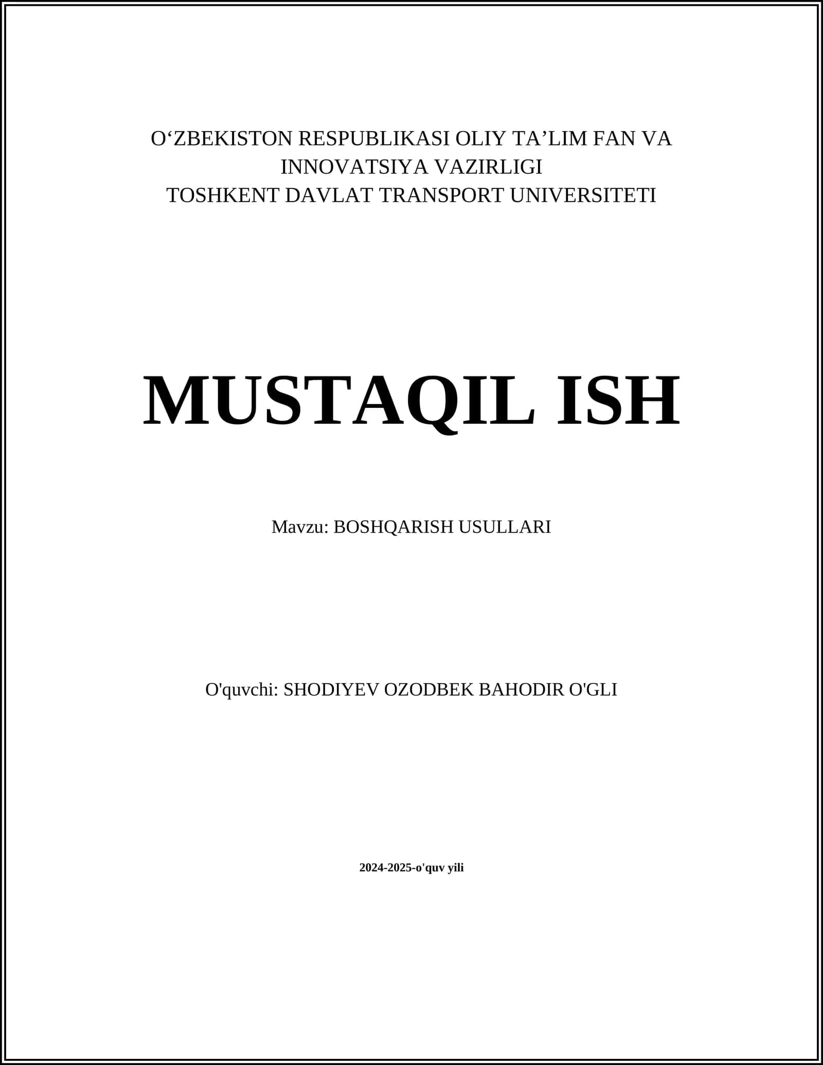 BOSHQARISH USULLARI