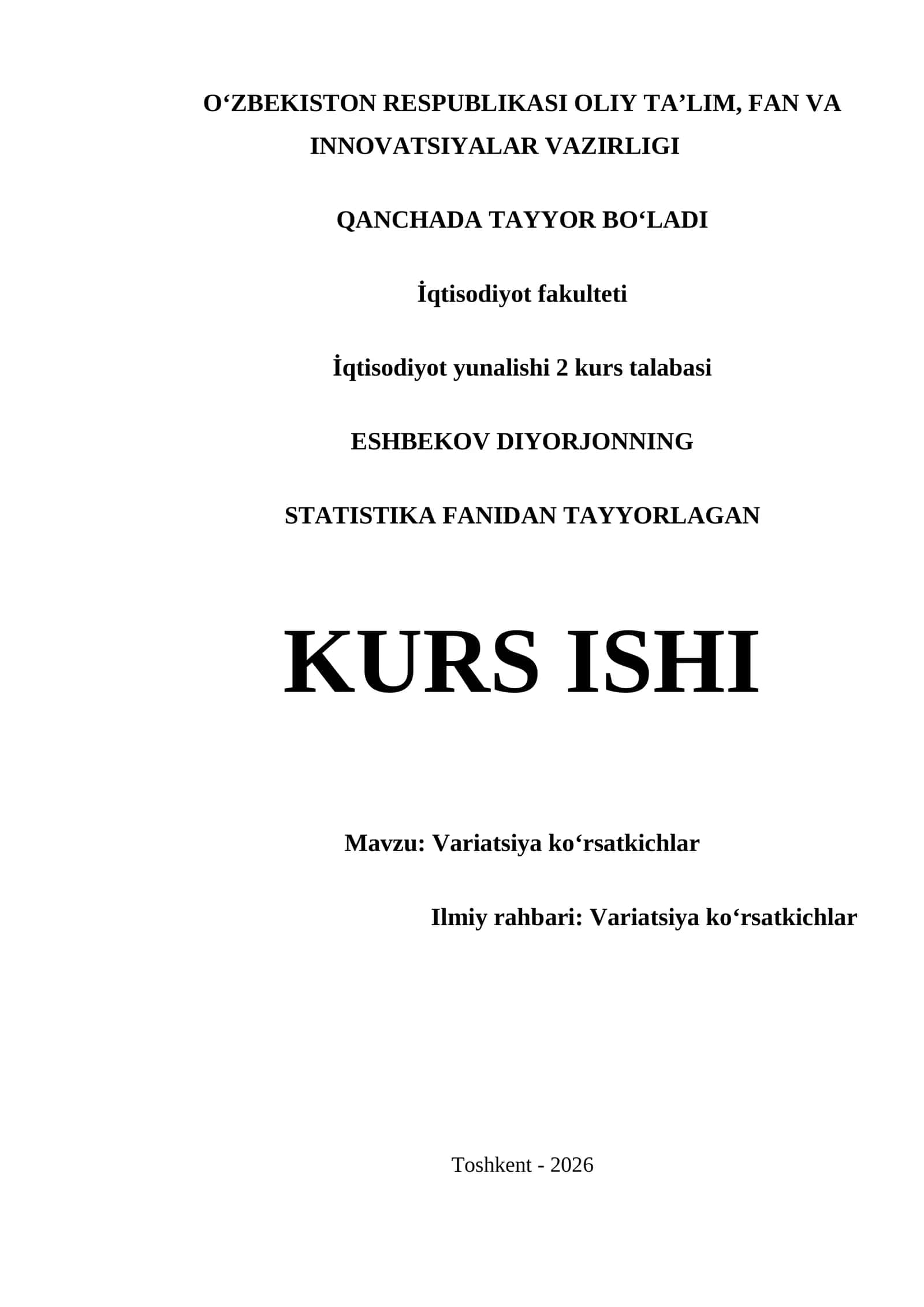 VARIATSIYA KOʻRSATKICHLAR