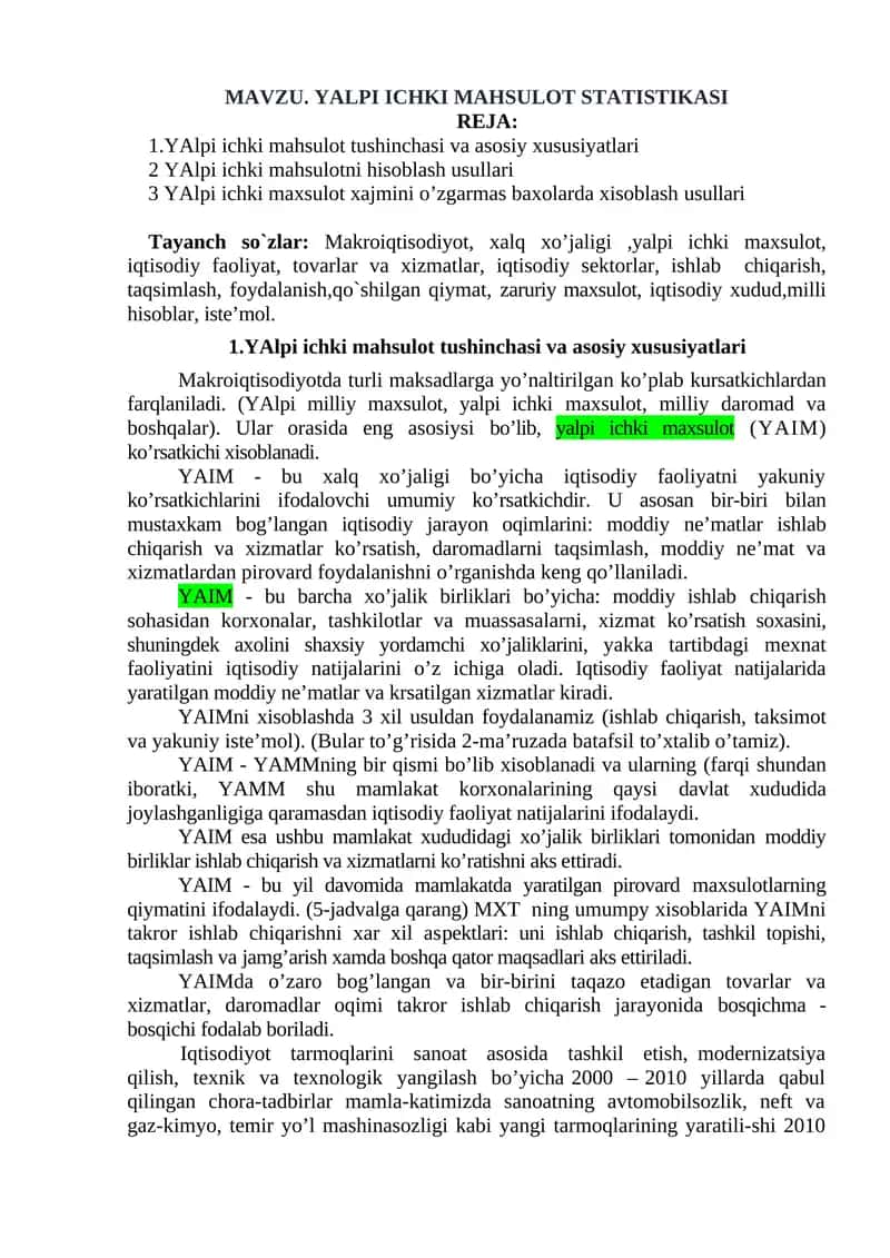YAlpi ichki mahsulot statistikasi