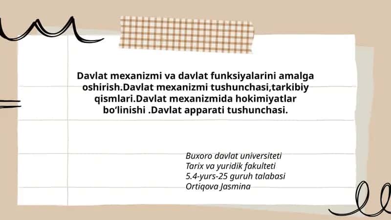 Davlat Mexanizmi va Davlat Funksiyalari