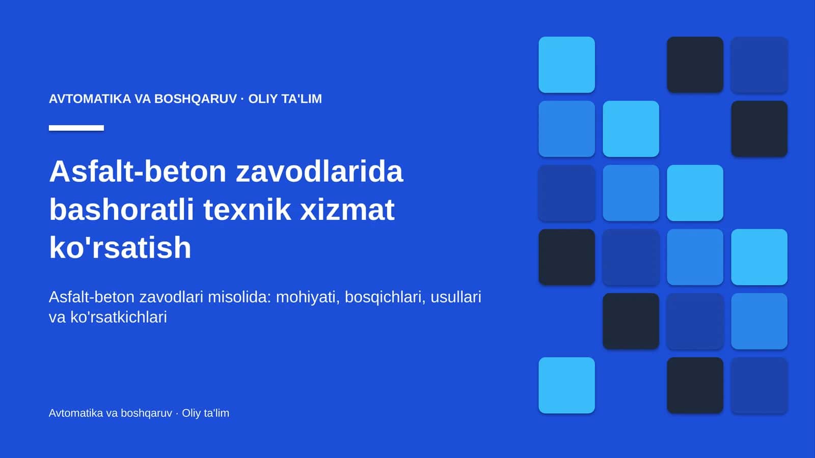 Asfalt-beton zavodlarida bashoratli texnik xizmat ko'rsatish