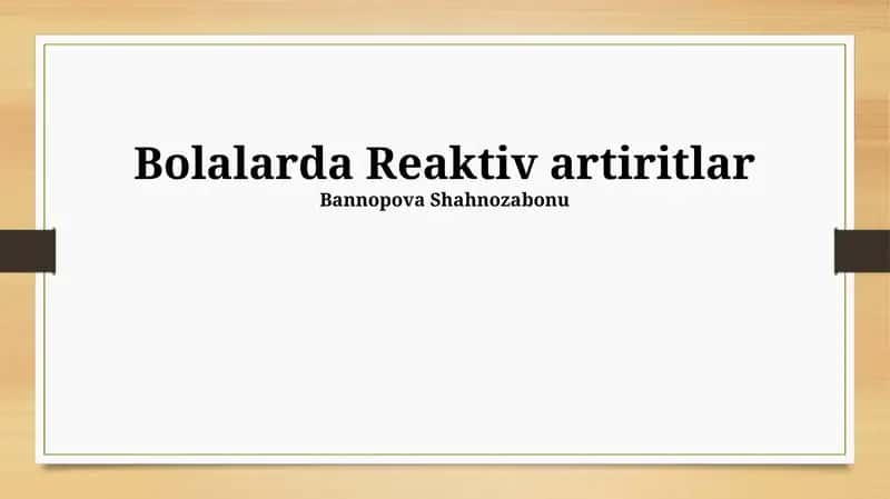 Bolalarda Reaktiv artiritlar