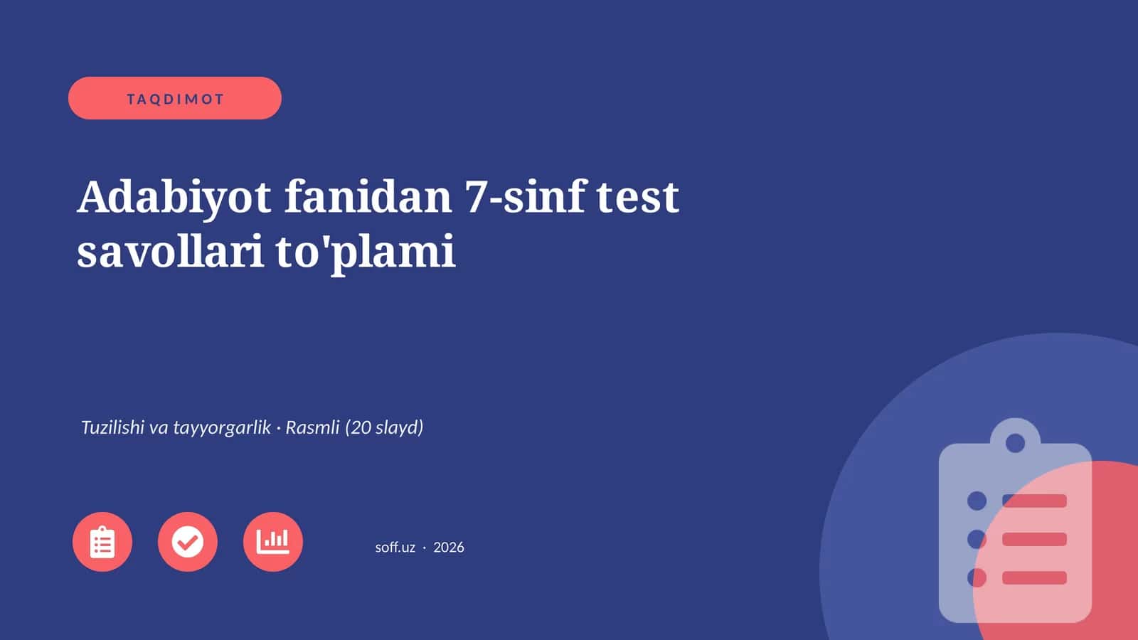 Adabiyot fanidan 7-sinf test savollari to'plami