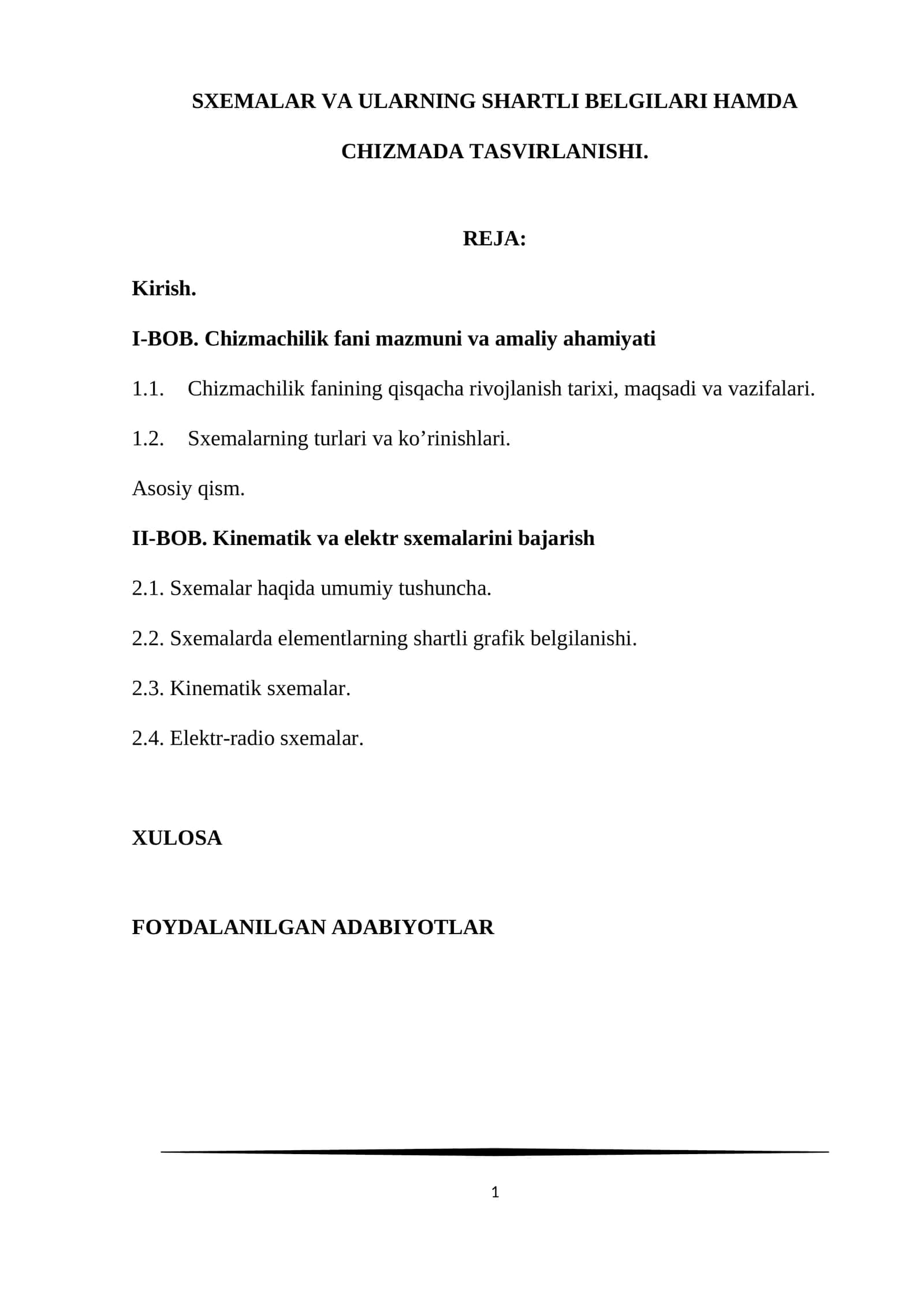 Kinematik sxemalar (0‘zDSt 2.702: 2003)