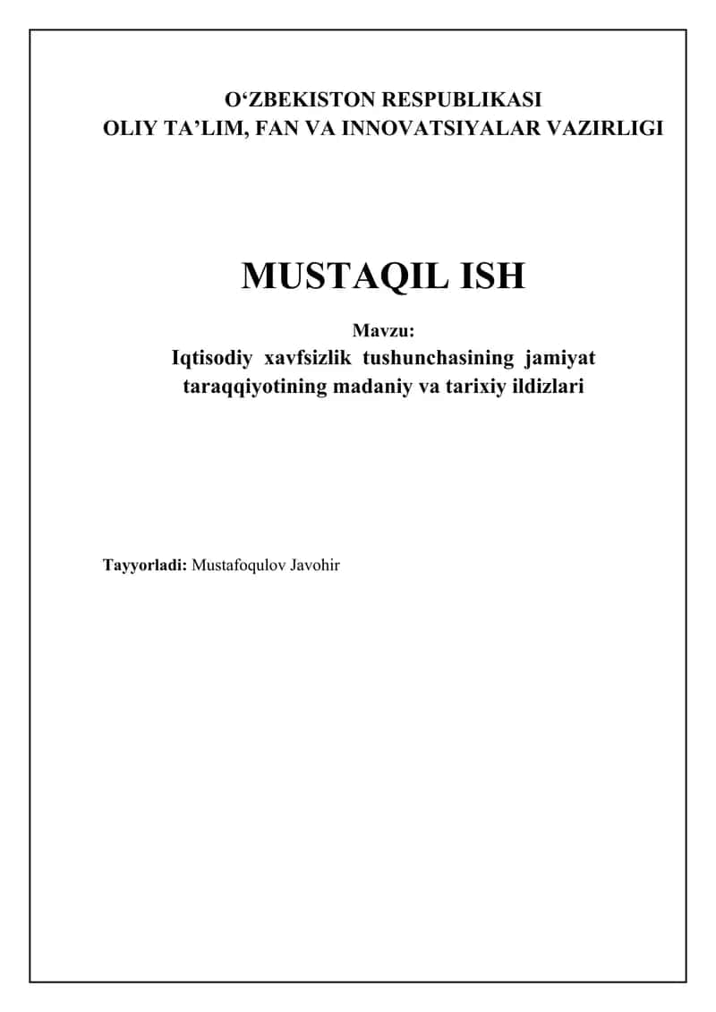 Iqtisodiy xavfsizlikning tarixiy ildizlari va evolyutsiyasi