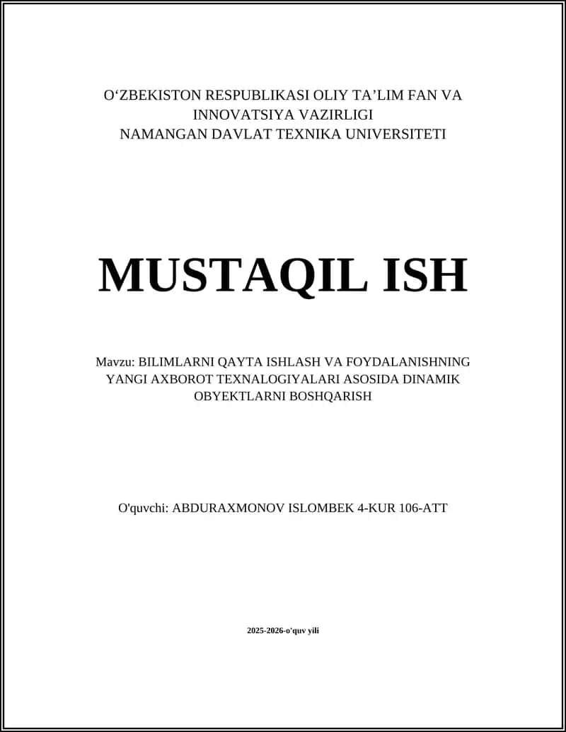 DINAMIK OBYEKTALARNI BOSHQARISHDA BILIMLARNI QAYTA ISHLASH