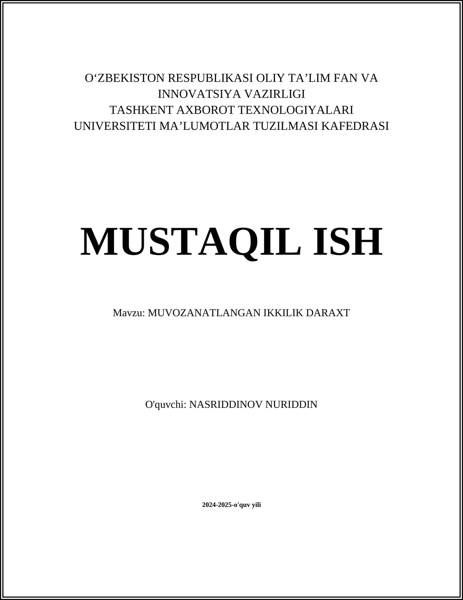 MUVOZANATLANGAN IKKILIK DARAXT