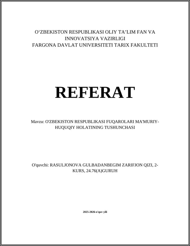 O'ZBEKISTON RESPUBLIKASI FUQAROLARI MA'MURIY-HUQUQIY HOLATINING TUSHUNCHASI
