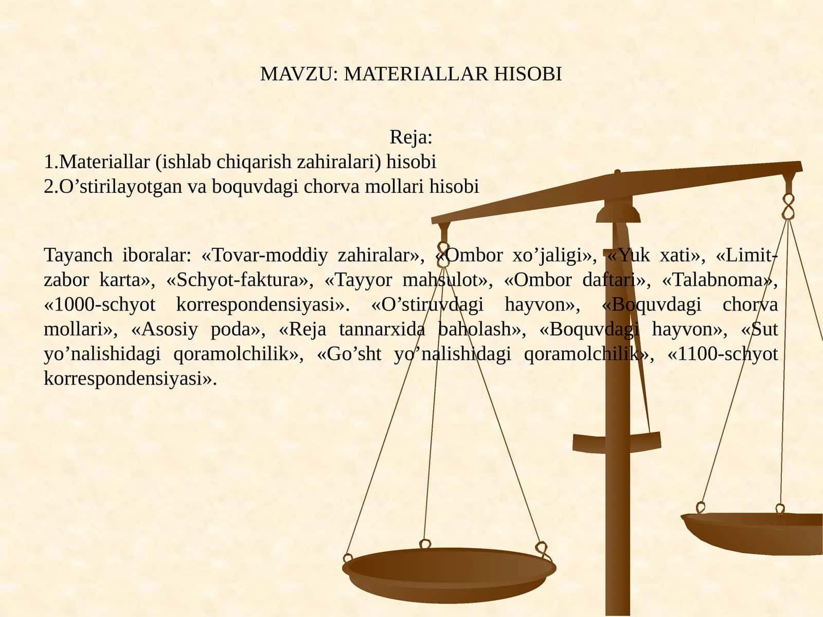 MATERIALLAR HISOBI