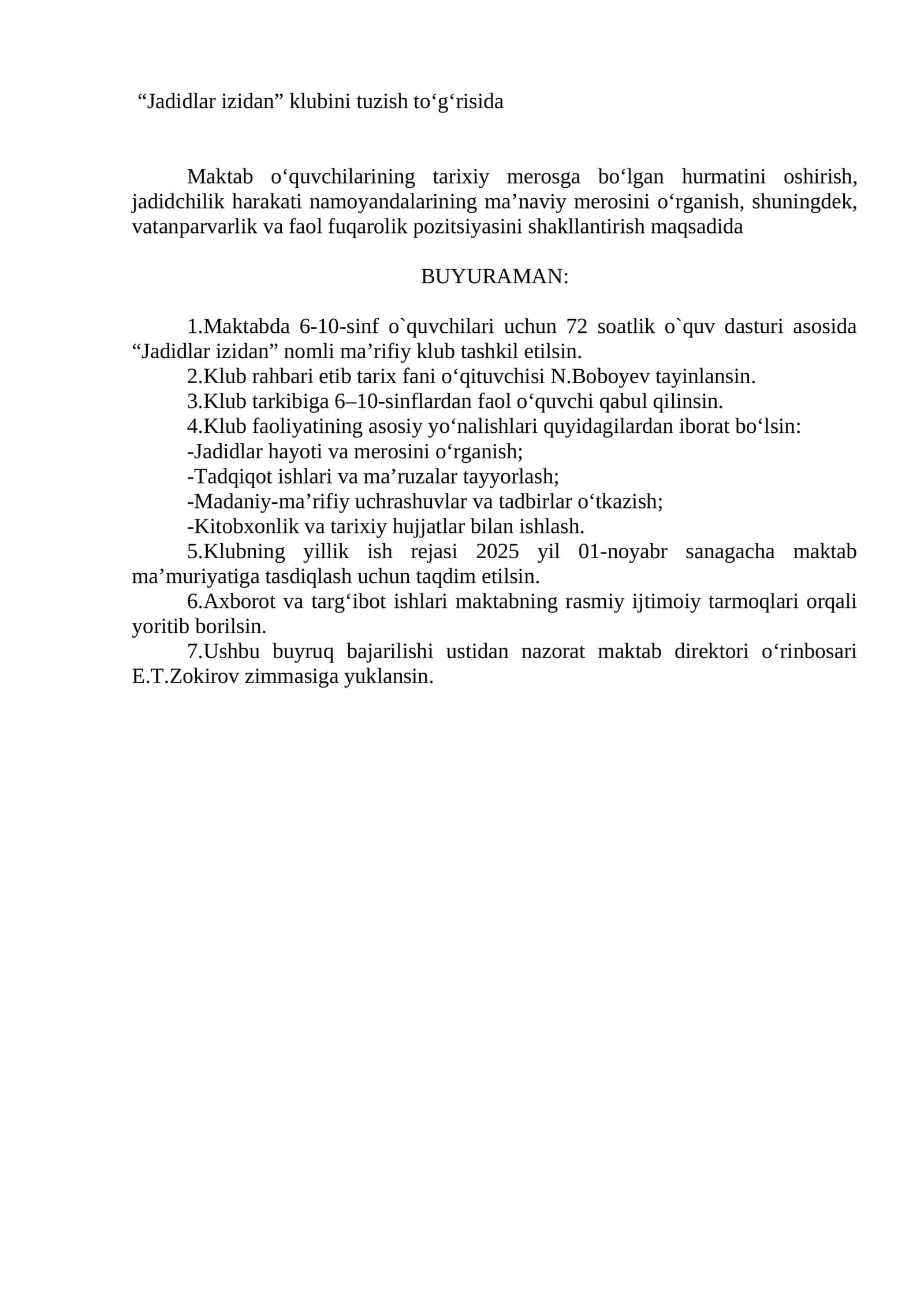 "Jadidlar izidan" nomli ma’rifiy klub