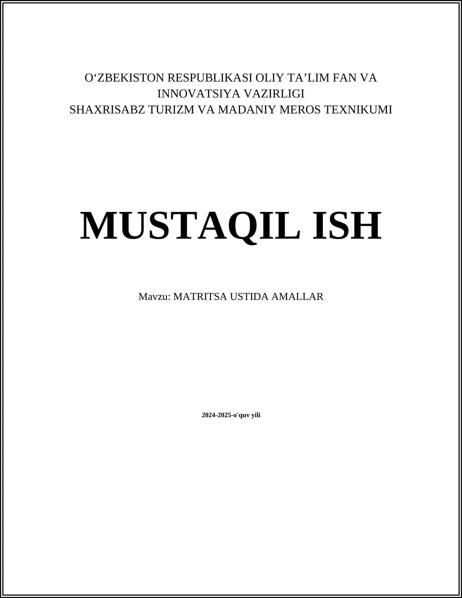 MATRITSA USTIDA AMALLAR
