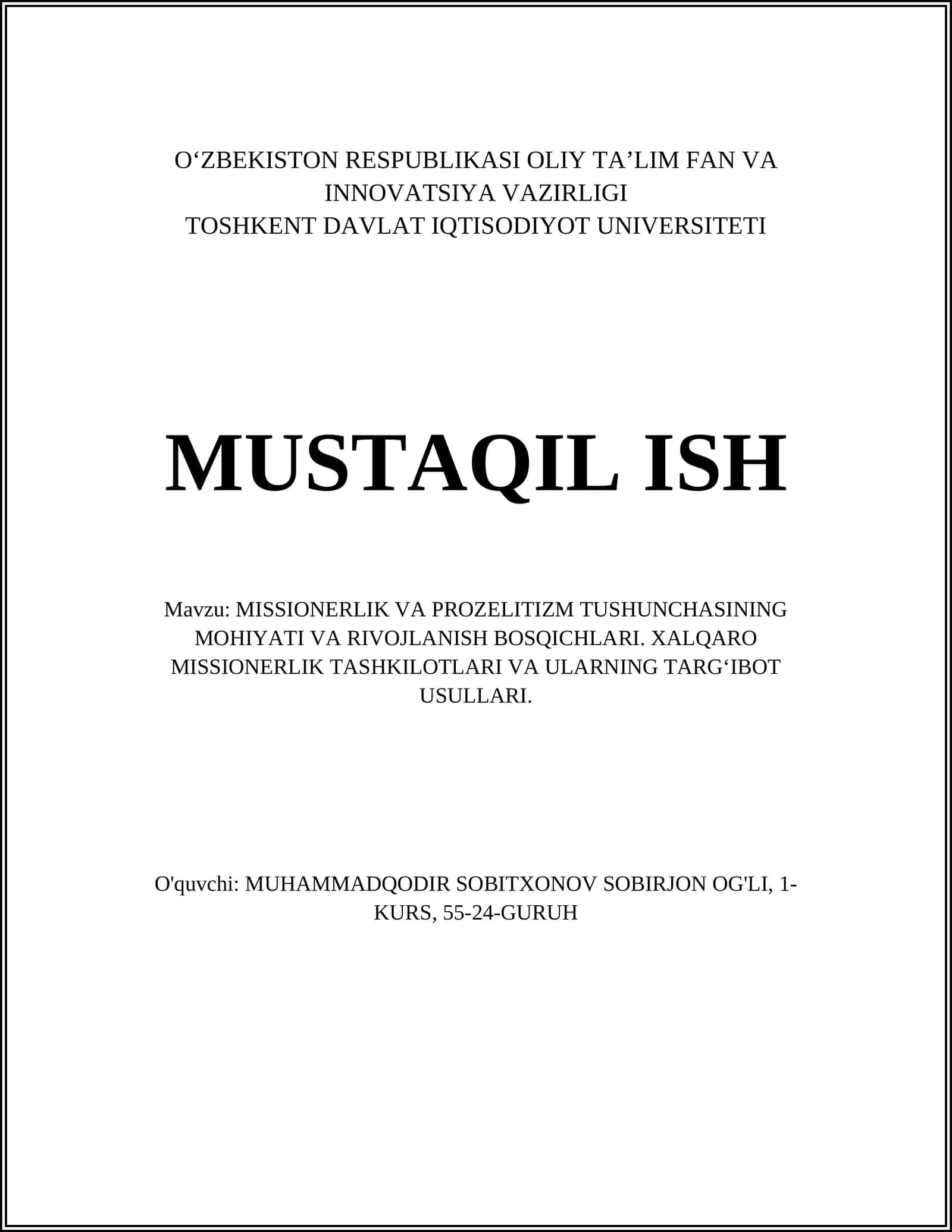 MISSIONERLIK VA PROZELITIZM TUSHUNCHASINING MOHIYATI VA RIVOJLANISH BOSQICHLARI