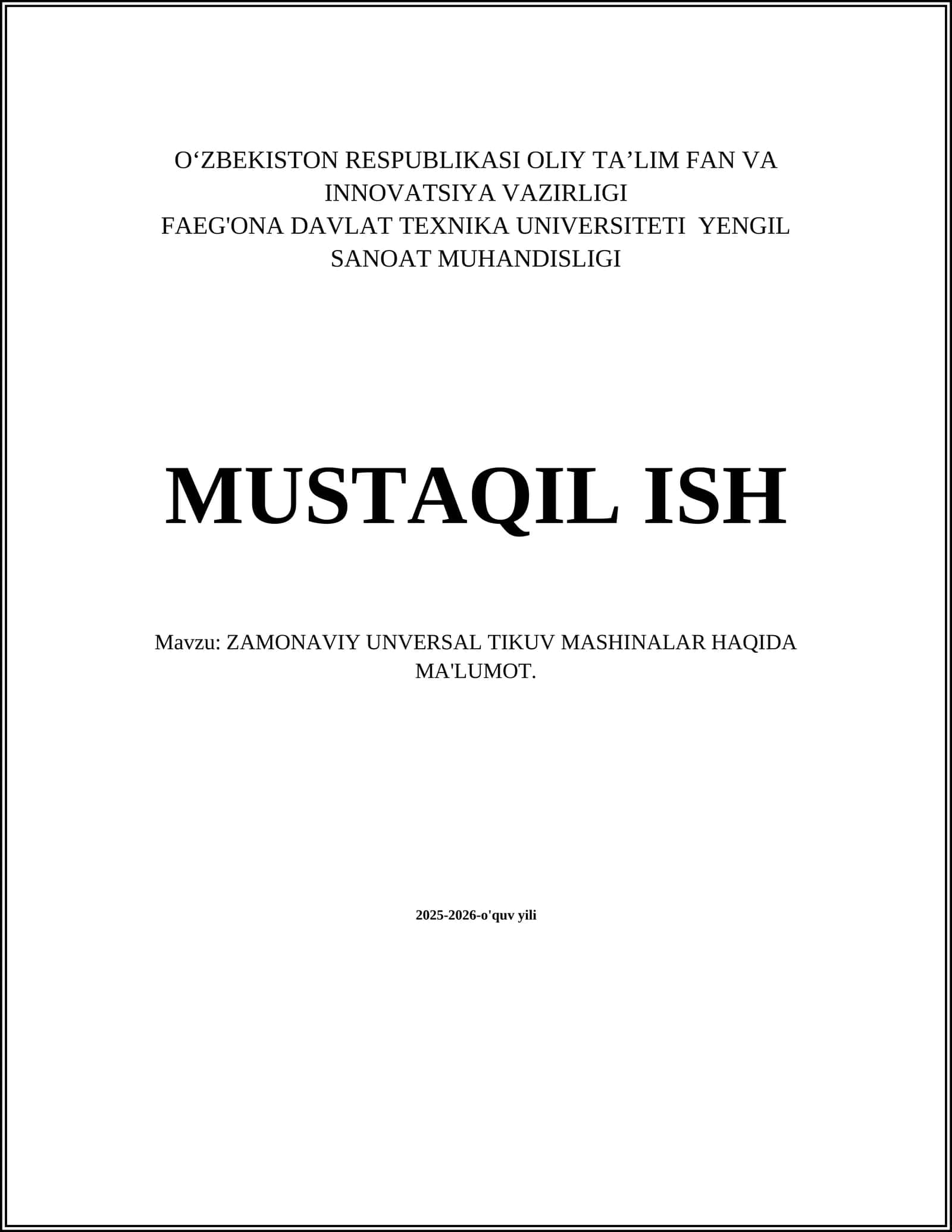 ZAMONAVIY UNIVERSAL TIKUV MASHINALAR