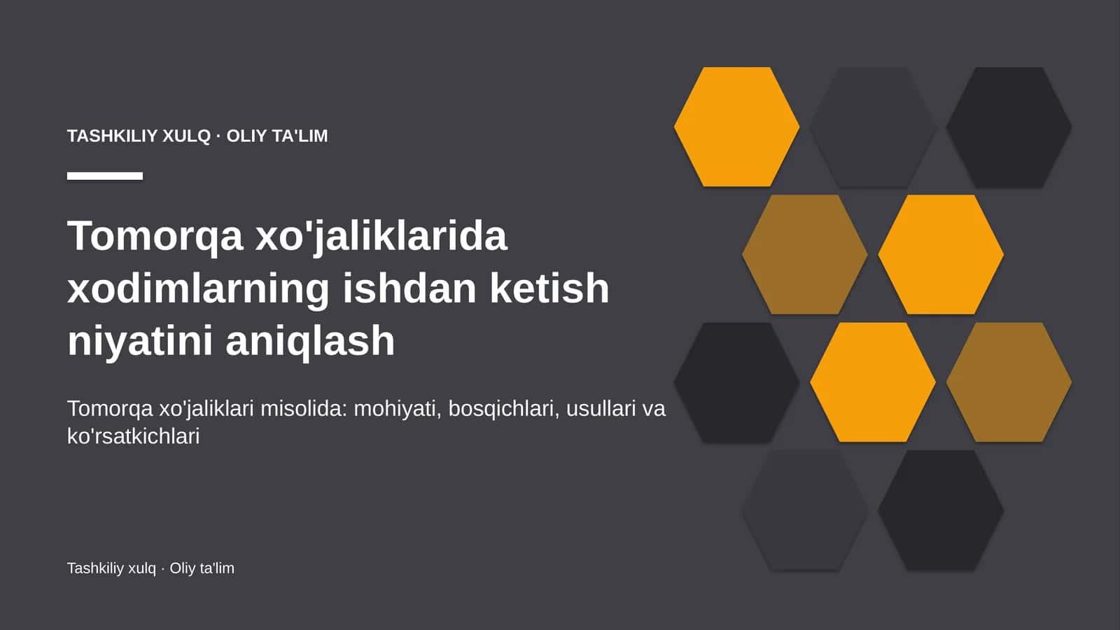 Tomorqa xo'jaliklarida xodimlarning ishdan ketish niyatini aniqlash