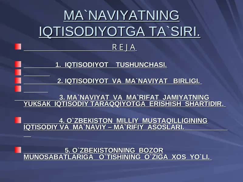 MA`NAVIYATNING IQTISODIYOTGA TA`SIRI