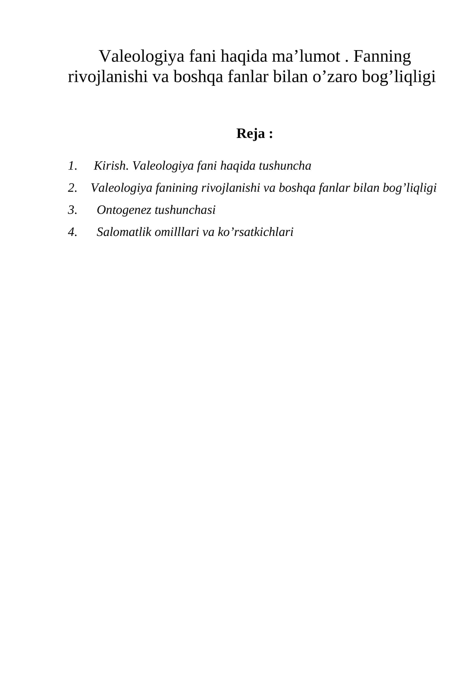 Valeologiya fani haqida ma'lumot