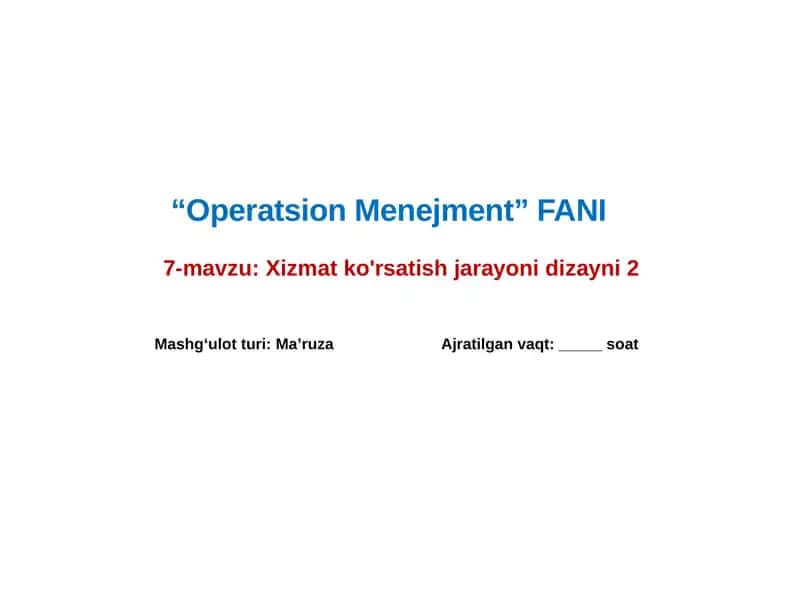 Operatsion Menejment