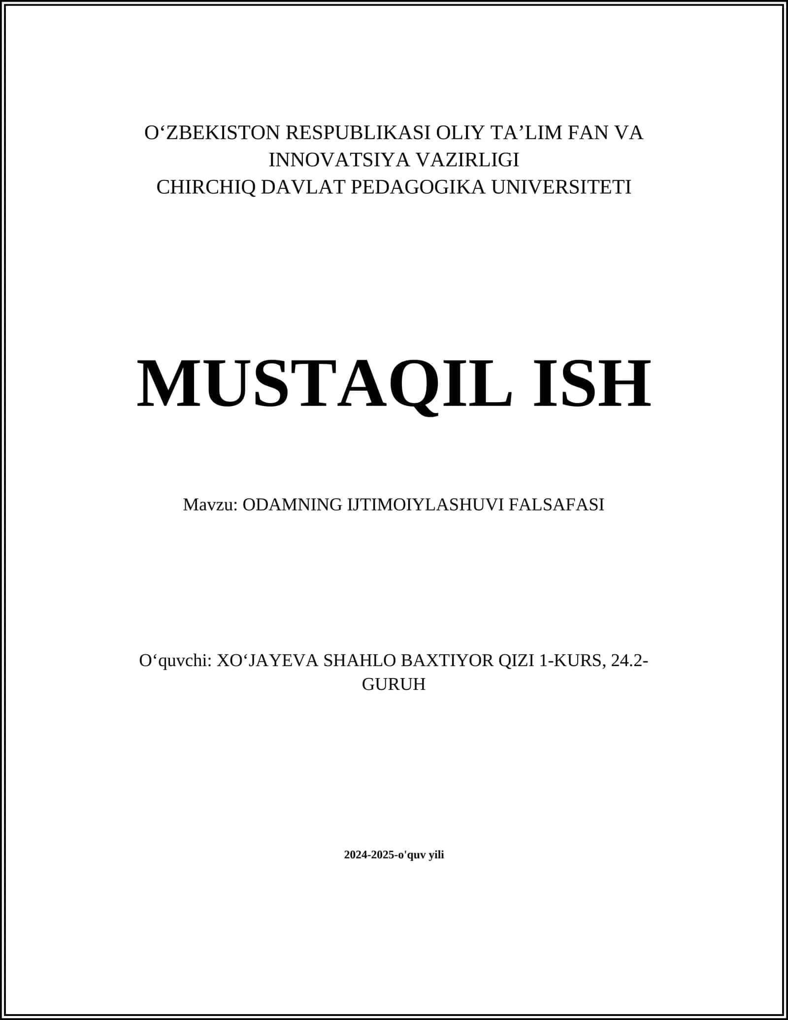 ODAMNING IJTIMOIYLASHUVI FALSAFASI