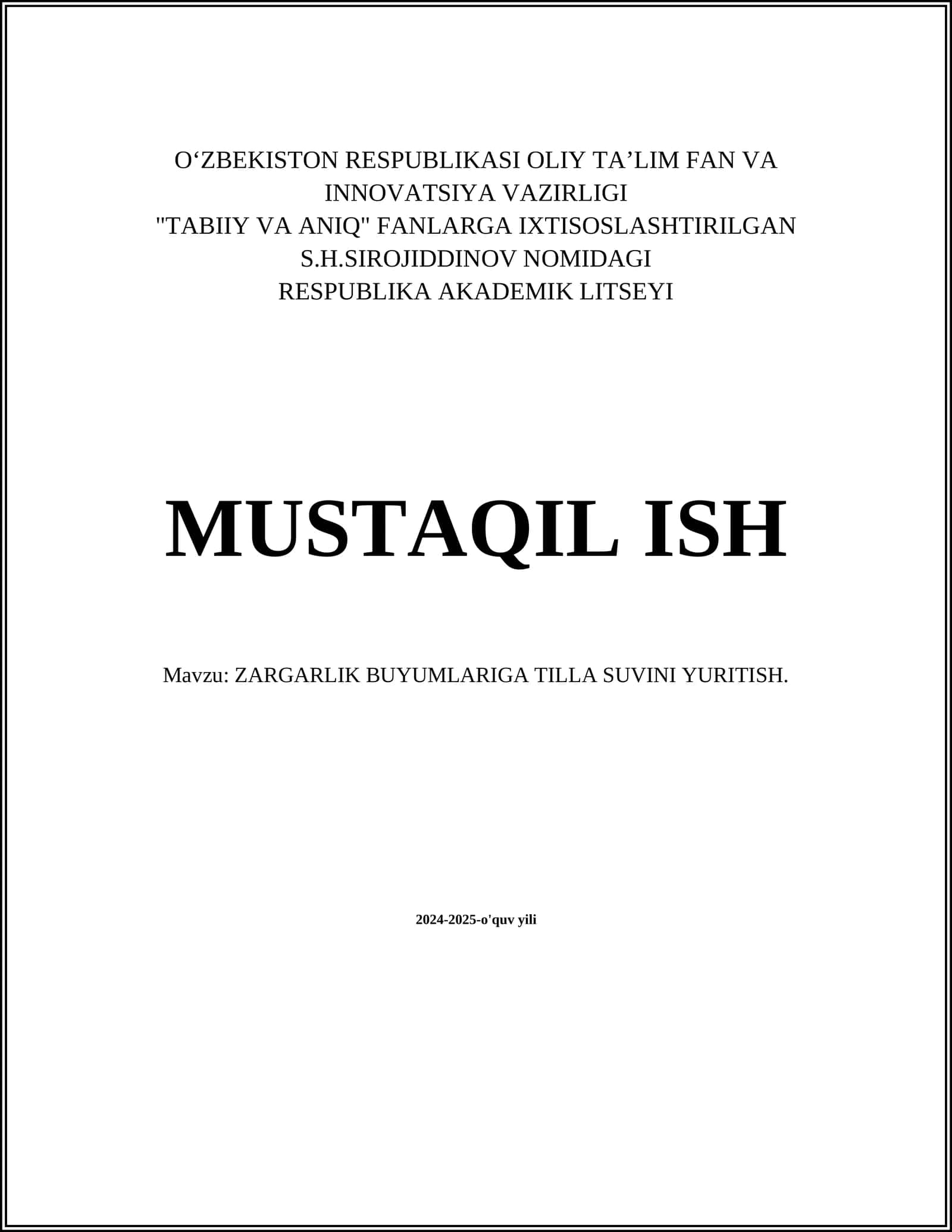 ZARGARLIK BUYUMALRIGA TILLA SUVINI YURITISH