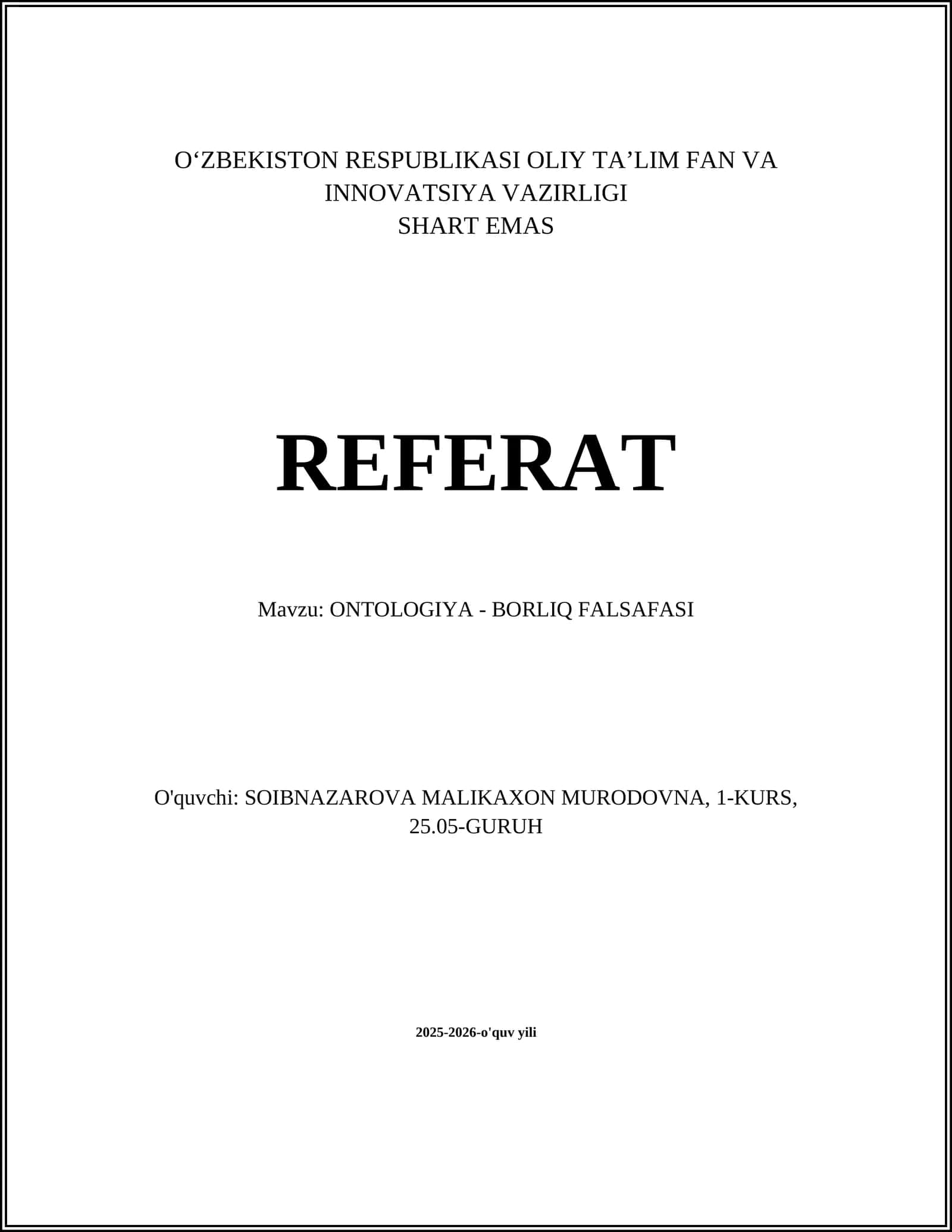 ONTOLOGIYA - BORLIQ FALSAFASI