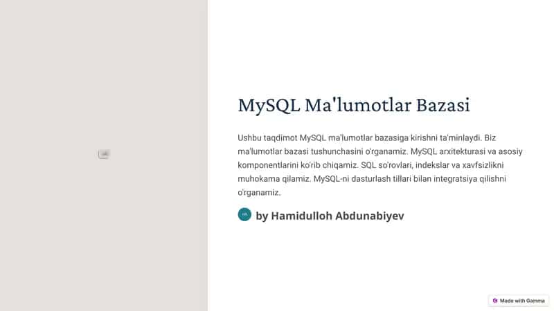 MySQL Ma'lumotlar Bazasi