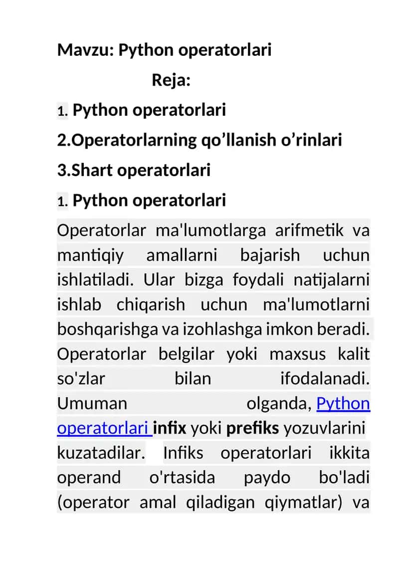 Python operatorlari