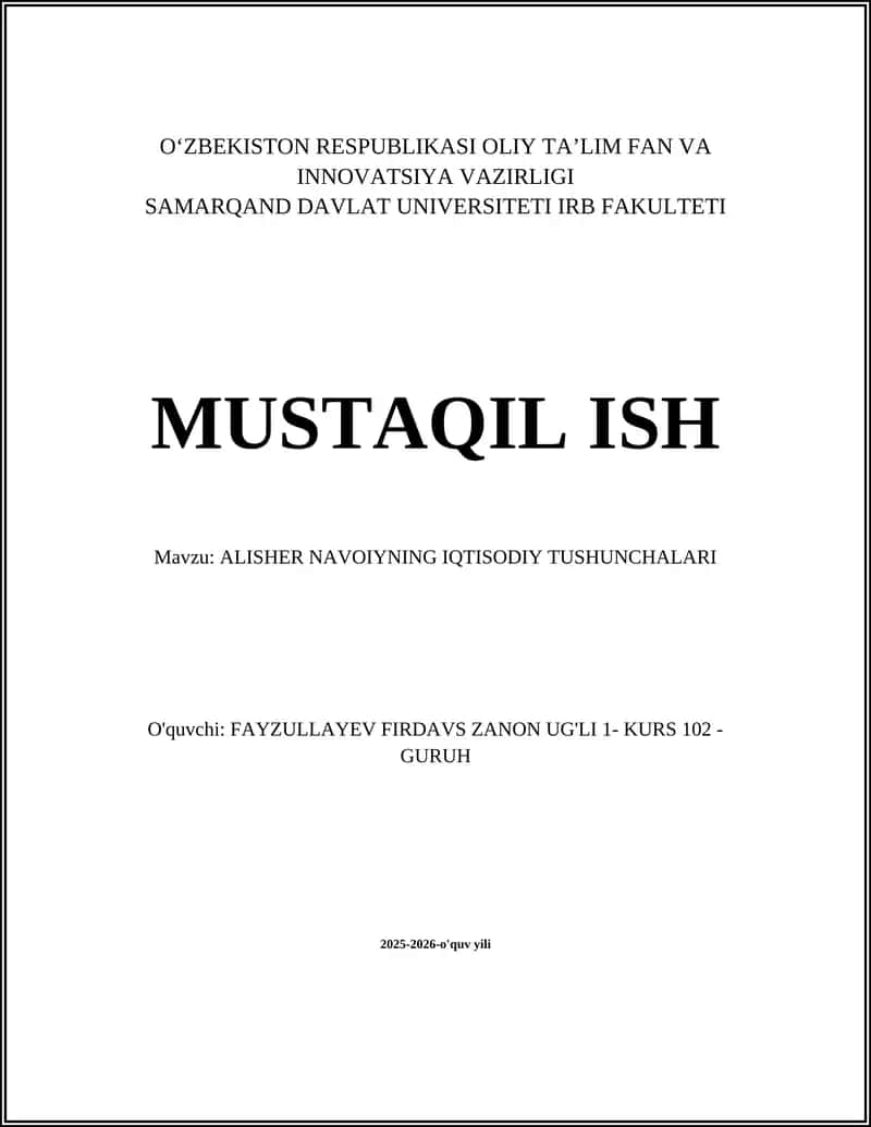 ALISHER NAVOIYNING IQTISODIY TUSHUNCHALARI