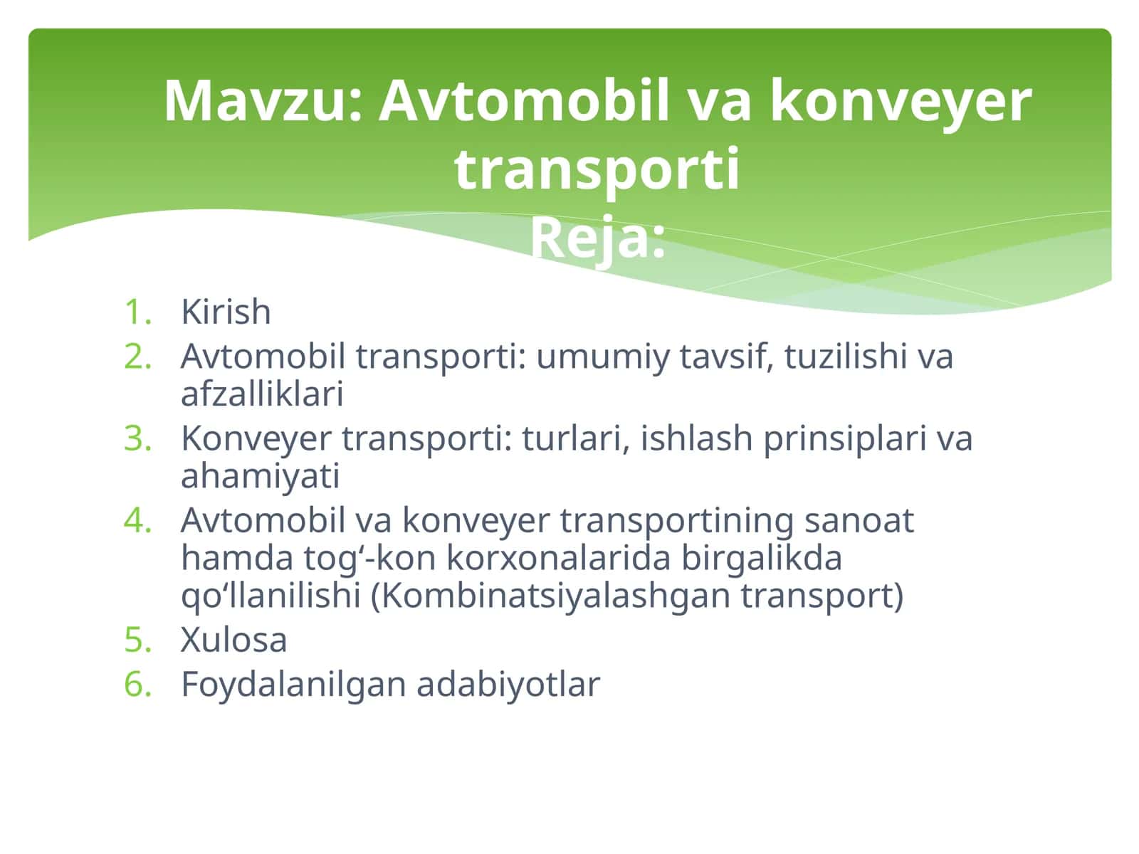Avtomobil va konveyer transporti