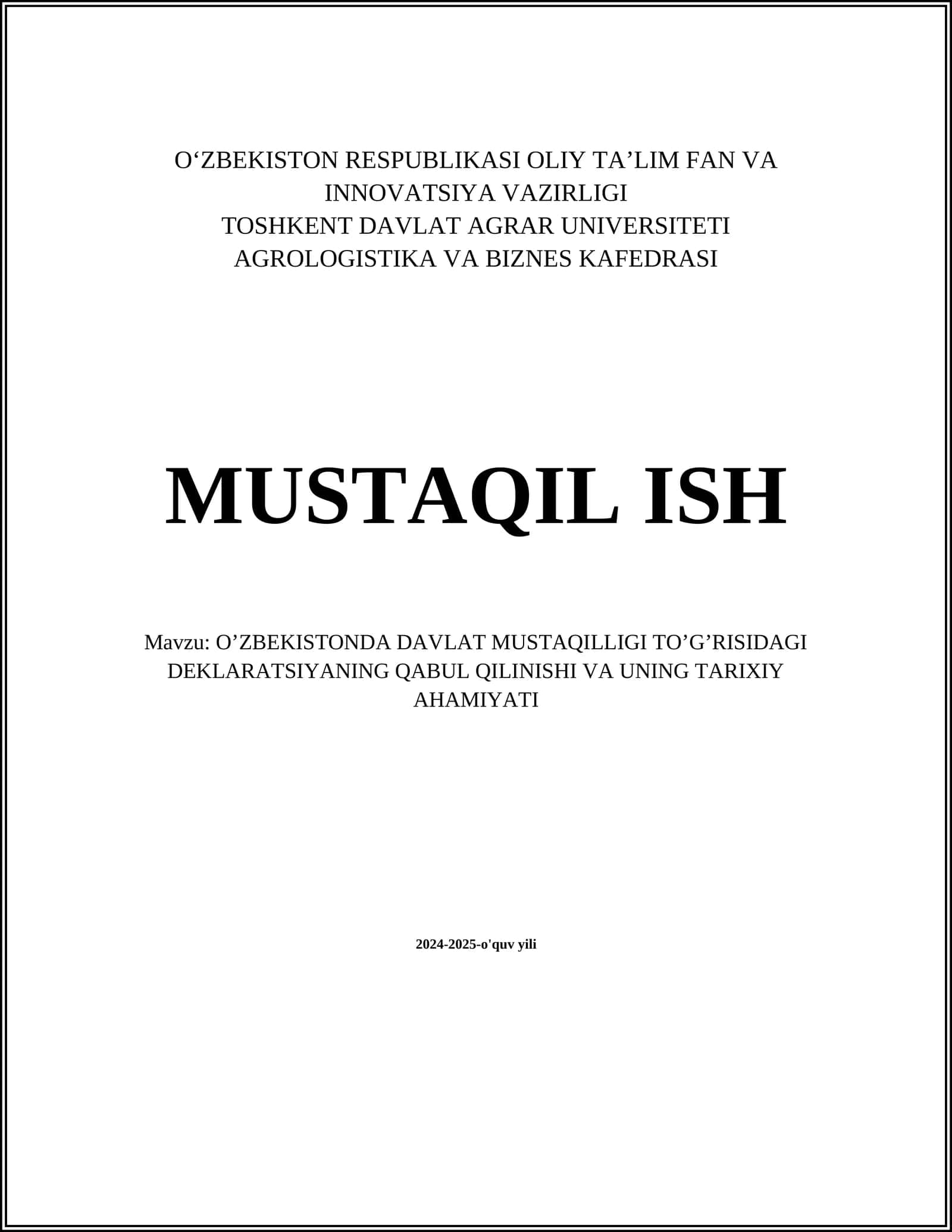 O‘zbekiston Respublikasi Davlat Mustaqilligi Deklaratsiyasi