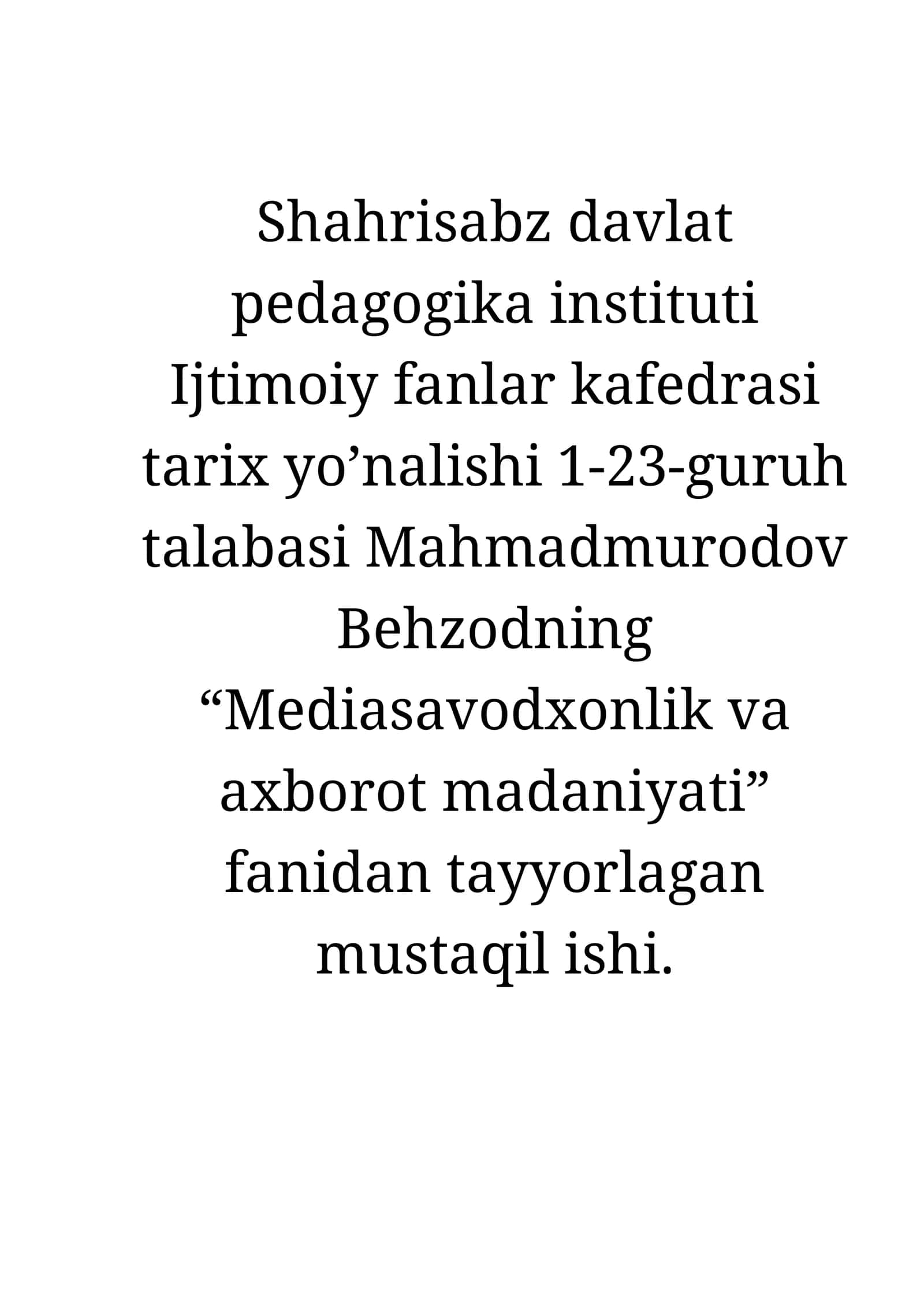 1.Virtual o’yinlarning asoratlari. 2.Virtual tutqunlikka qarshi kurash. 3.Kiberterrorizm. 4.Ijtimoiy tarmoqlarning foydali va salbiy jihatlari. 5.Ijtimoiy tarmoqlarda foydalanishda axborot xavfsizligini ta’minlash choralari. 6.Ishonchli va feyk mediamalumotlarni saralash usullari.