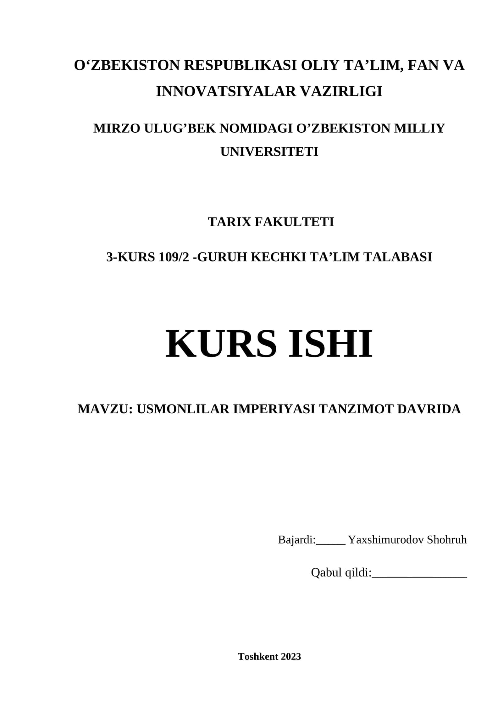 USMONLILAR IMPERIYASI TANZIMOT DAVRIDA