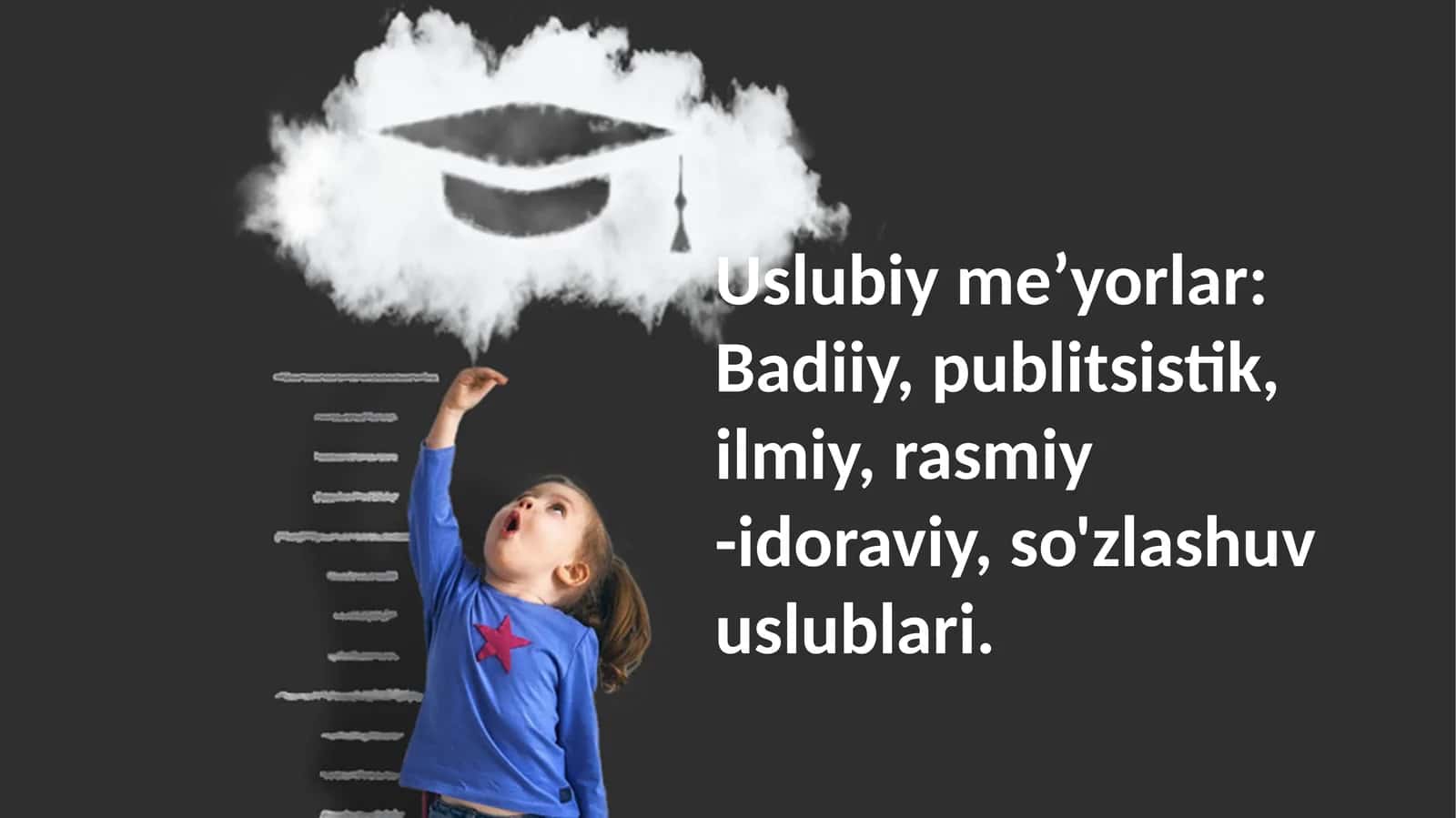 Uslubiymeʼyorlar:Badiiy,publitsistik,ilmiy,rasmiy-idoraviy,so'zlashuvuslublari