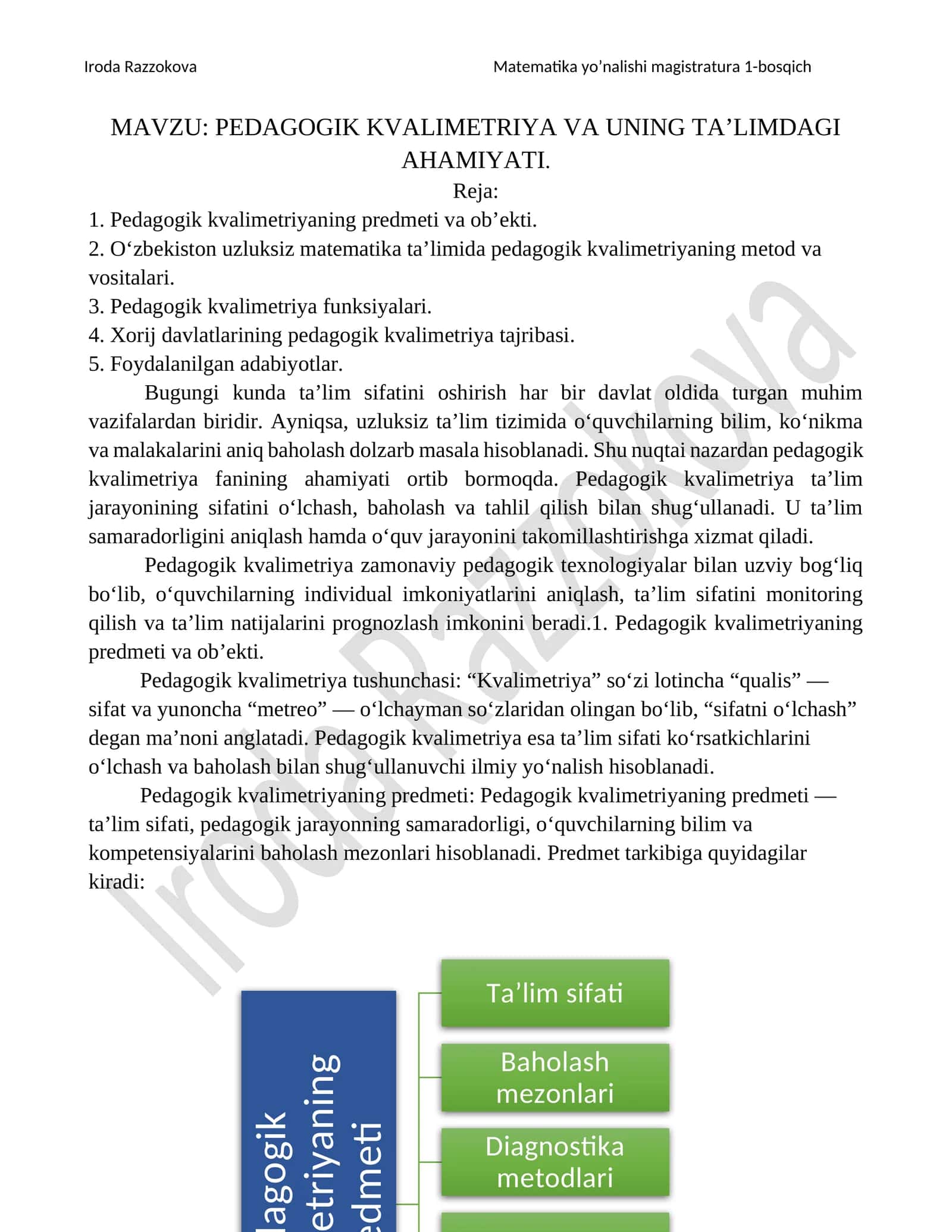 PEDAGOGIK KVALIMETRIYA VA UNING TA’LIMDAGI AHAMIYATI